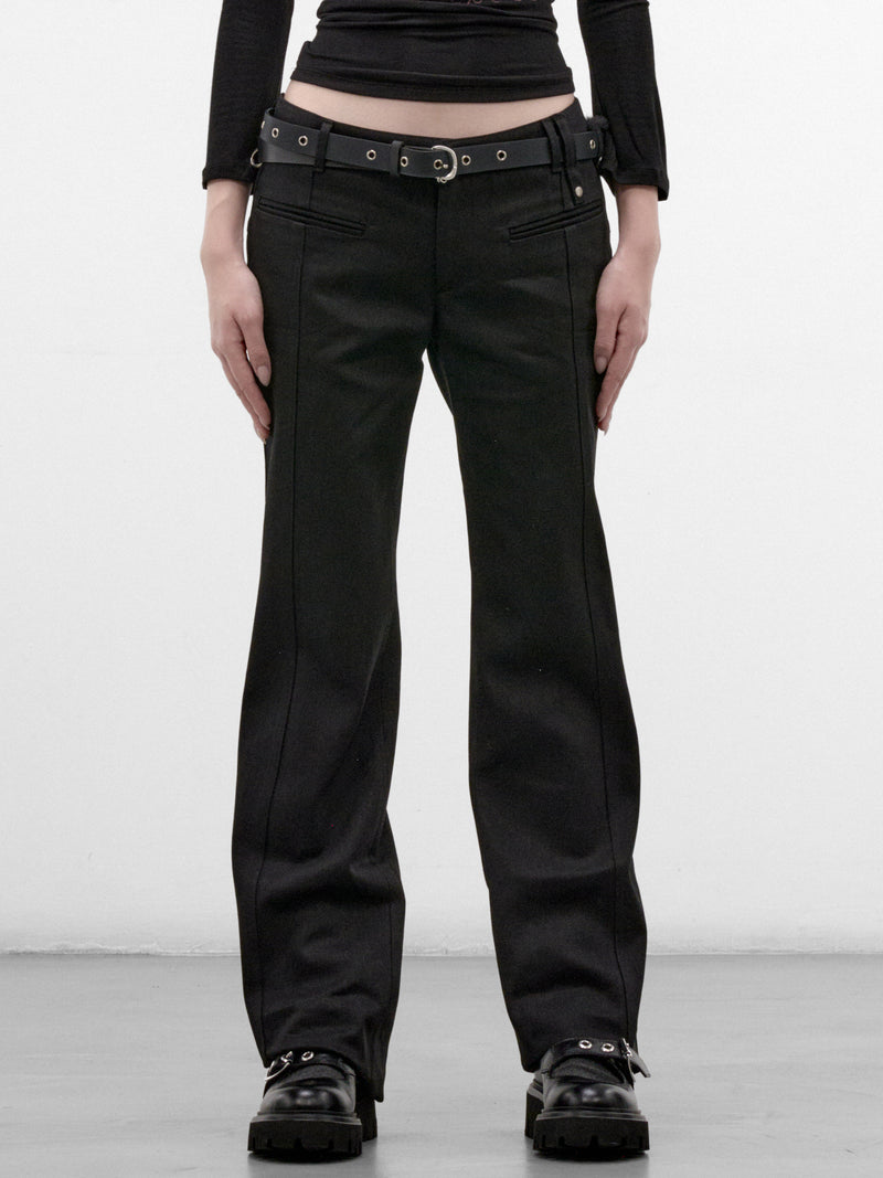 Leather Belted Fur Pocket Pants (FW26-PT7K-BLACK)