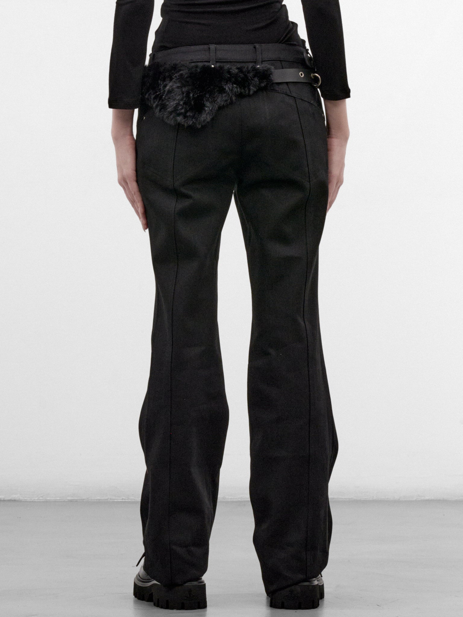 Leather Belted Fur Pocket Pants (FW26-PT7K-BLACK)