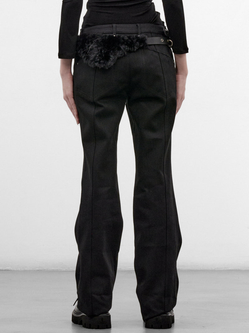 Leather Belted Fur Pocket Pants (FW26-PT7K-BLACK)
