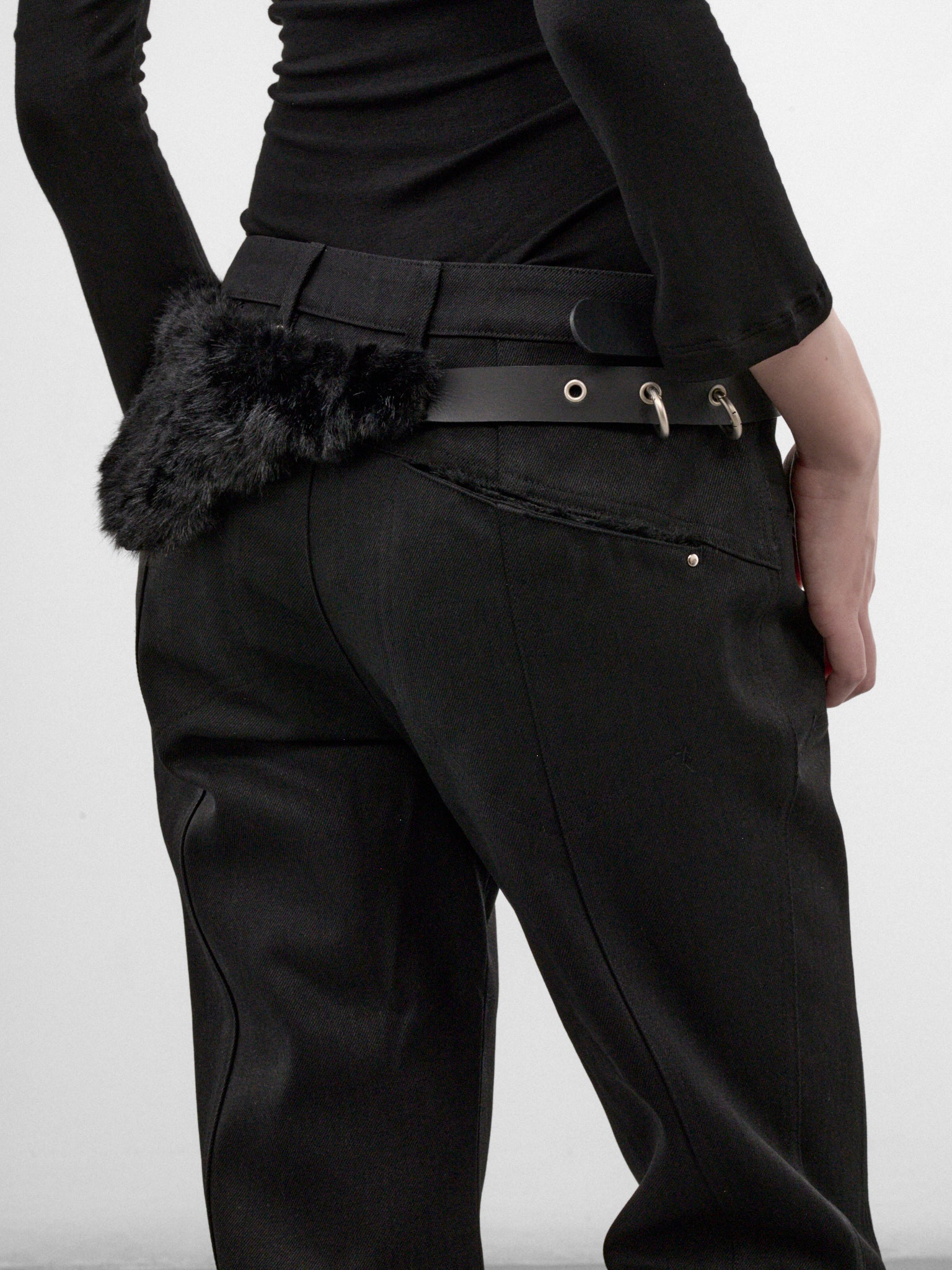 Leather Belted Fur Pocket Pants (FW26-PT7K-BLACK)
