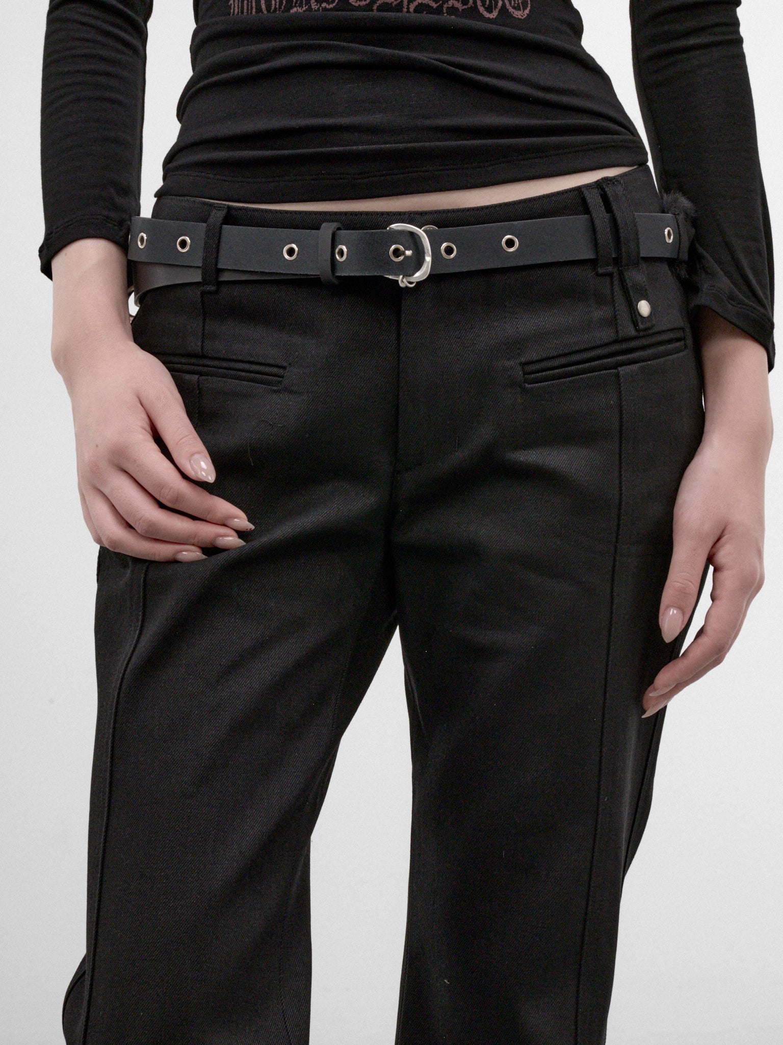 Leather Belted Fur Pocket Pants (FW26-PT7K-BLACK)