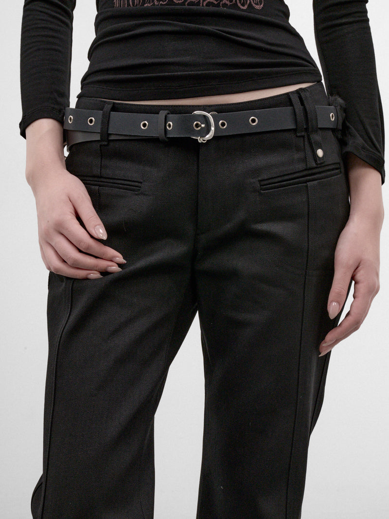 Leather Belted Fur Pocket Pants (FW26-PT7K-BLACK)