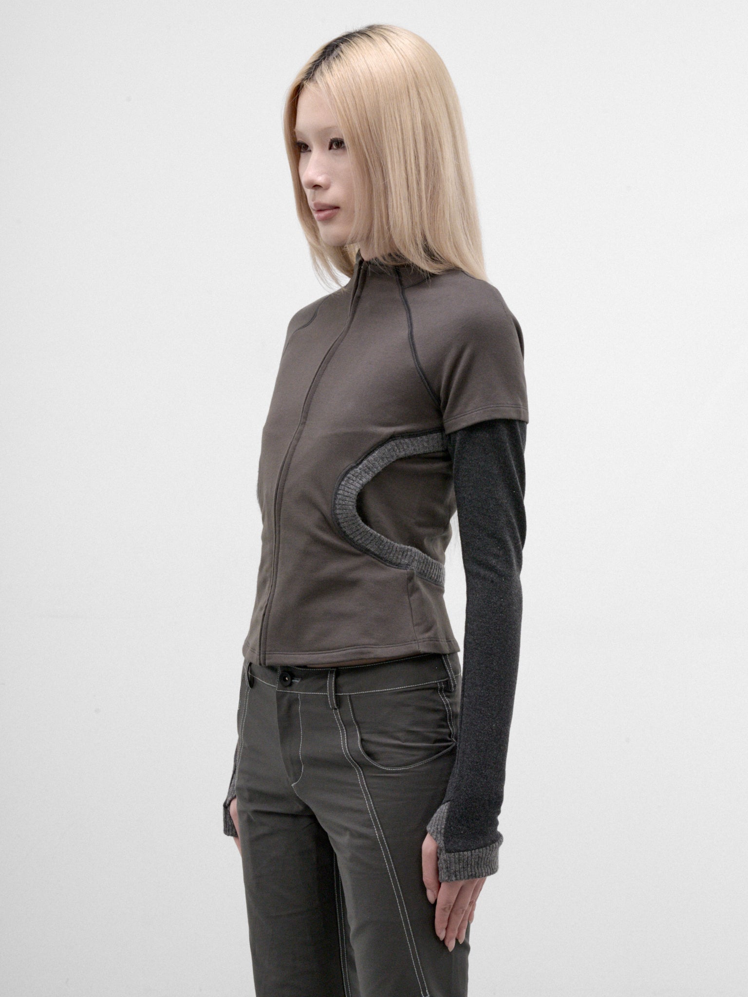 Gray Layered Zip Top (FW26-TS1SG-SMOKY-GREY)