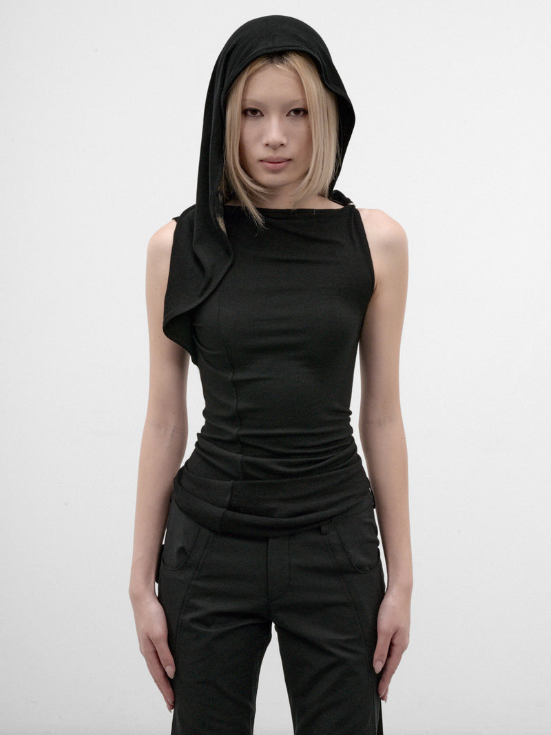 Black Hooded Sleeveless Top (FW26-TS7K-BLACK)