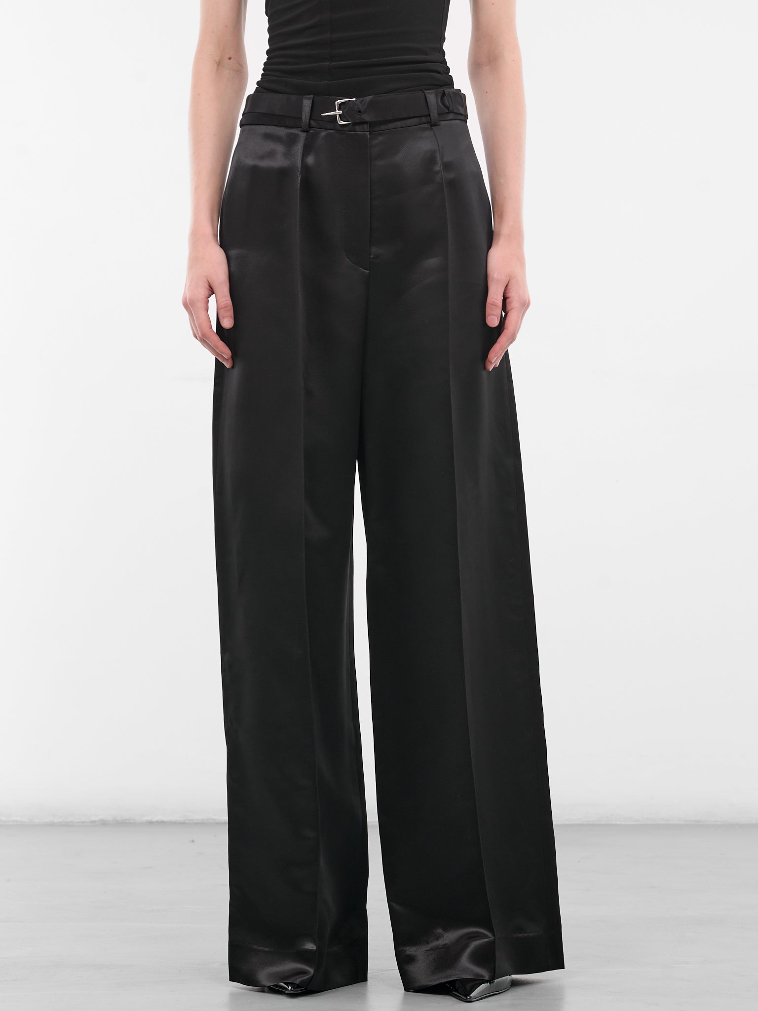 Black Liquid Satin Wide Trousers (G3101-BLACK)