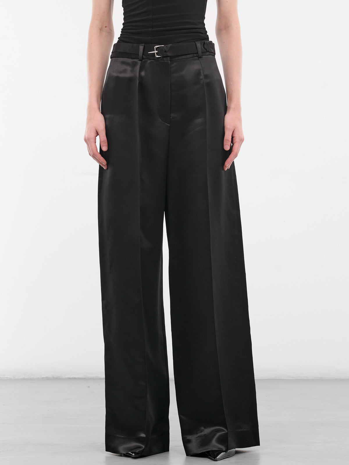 Black Liquid Satin Wide Trousers (G3101-BLACK)
