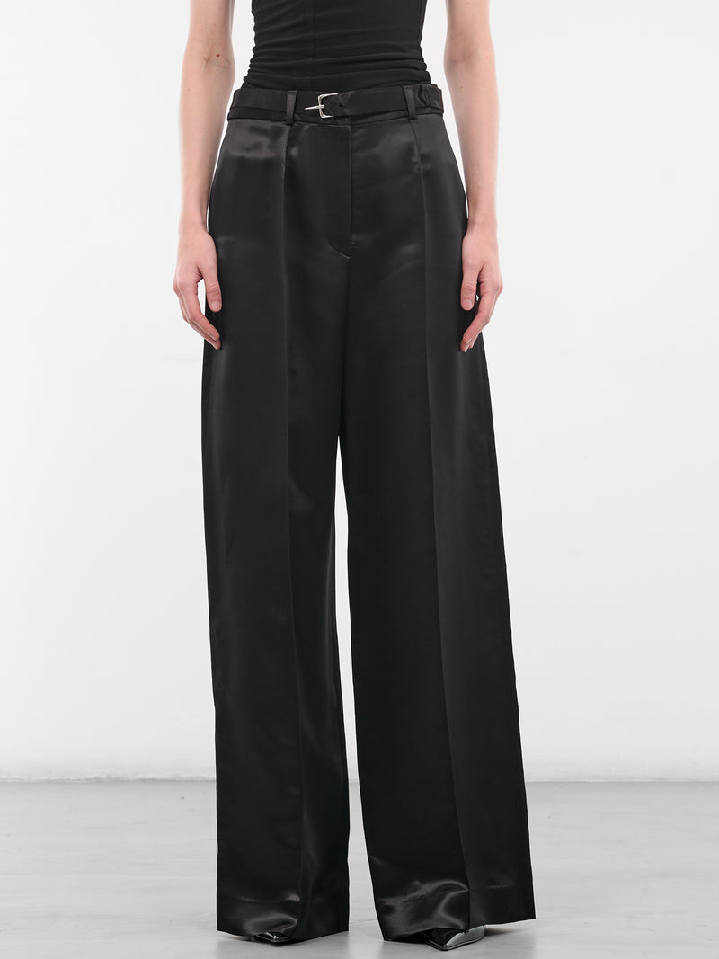 Black Liquid Satin Wide Trousers (G3101-BLACK)