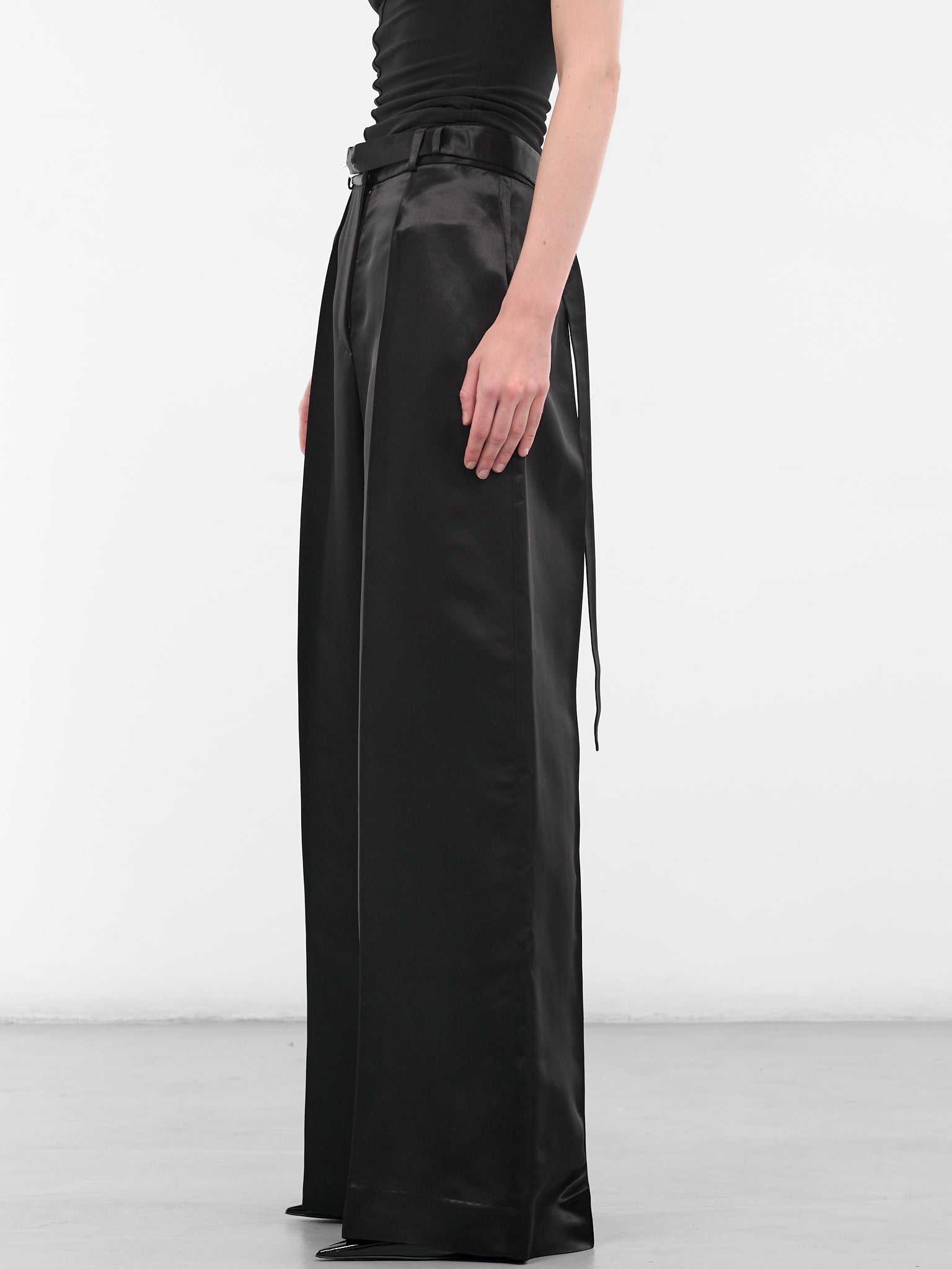 Black Liquid Satin Wide Trousers (G3101-BLACK)