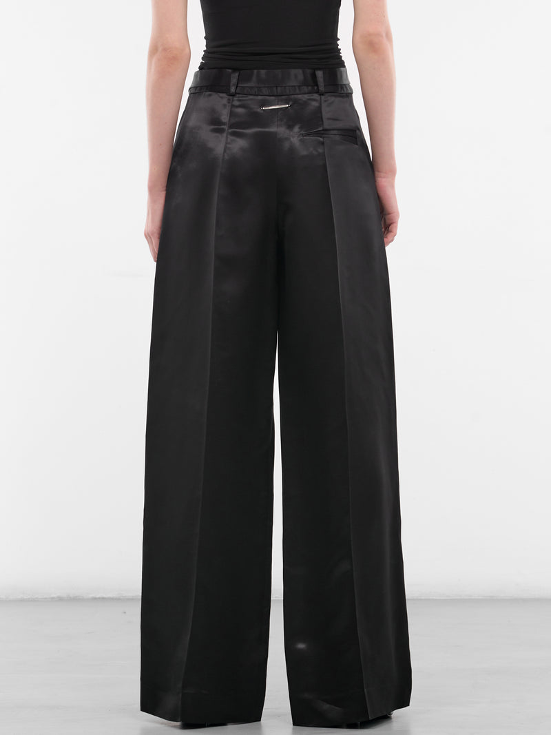 Black Liquid Satin Wide Trousers (G3101-BLACK)