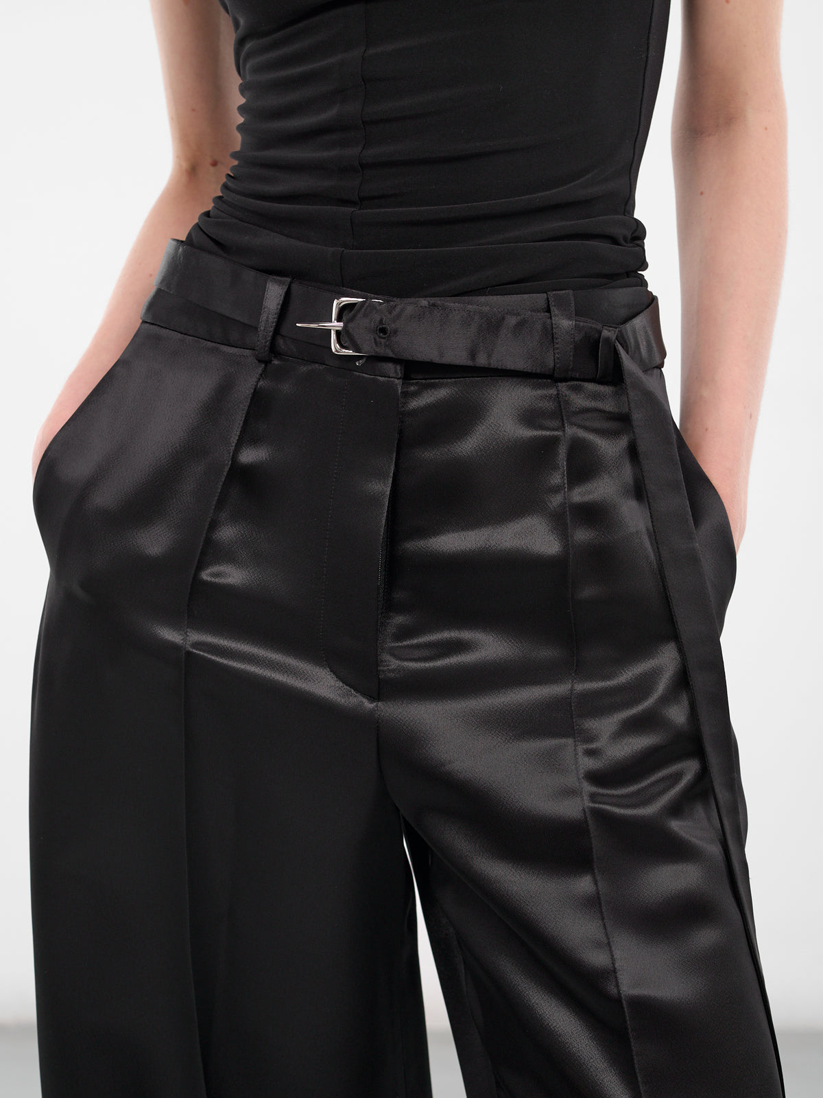 Black Liquid Satin Wide Trousers (G3101-BLACK)