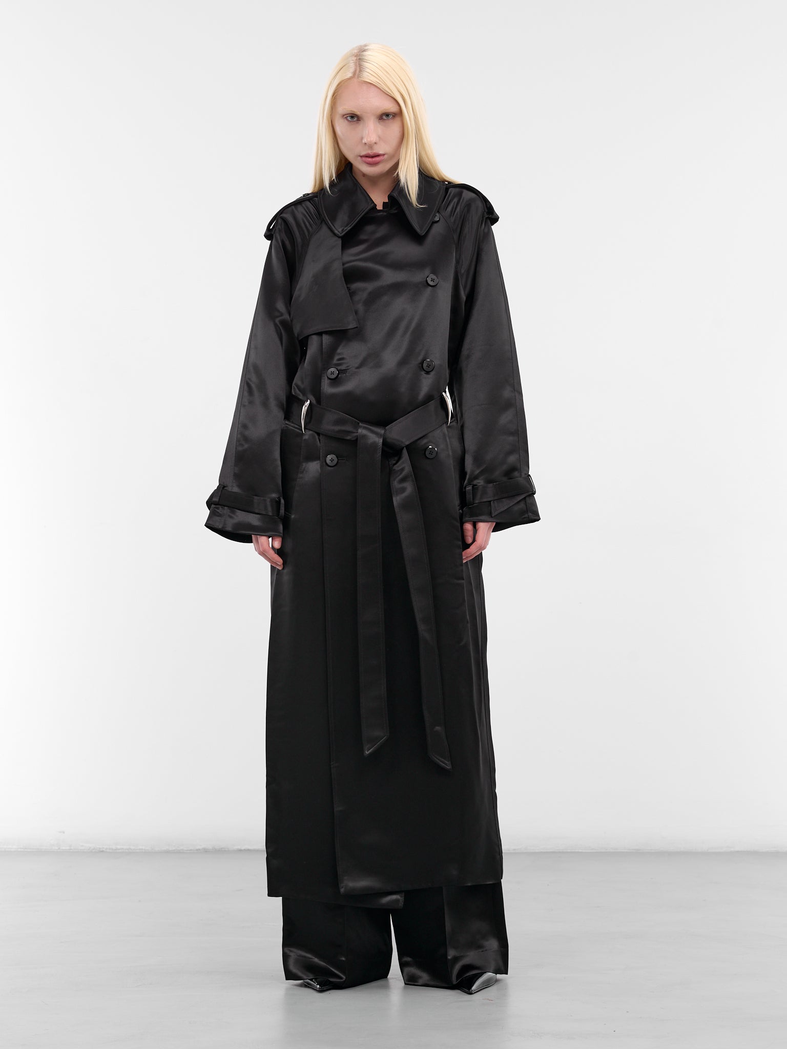 Black Liquid Viscose Trench Coat (G6108-BLACK)