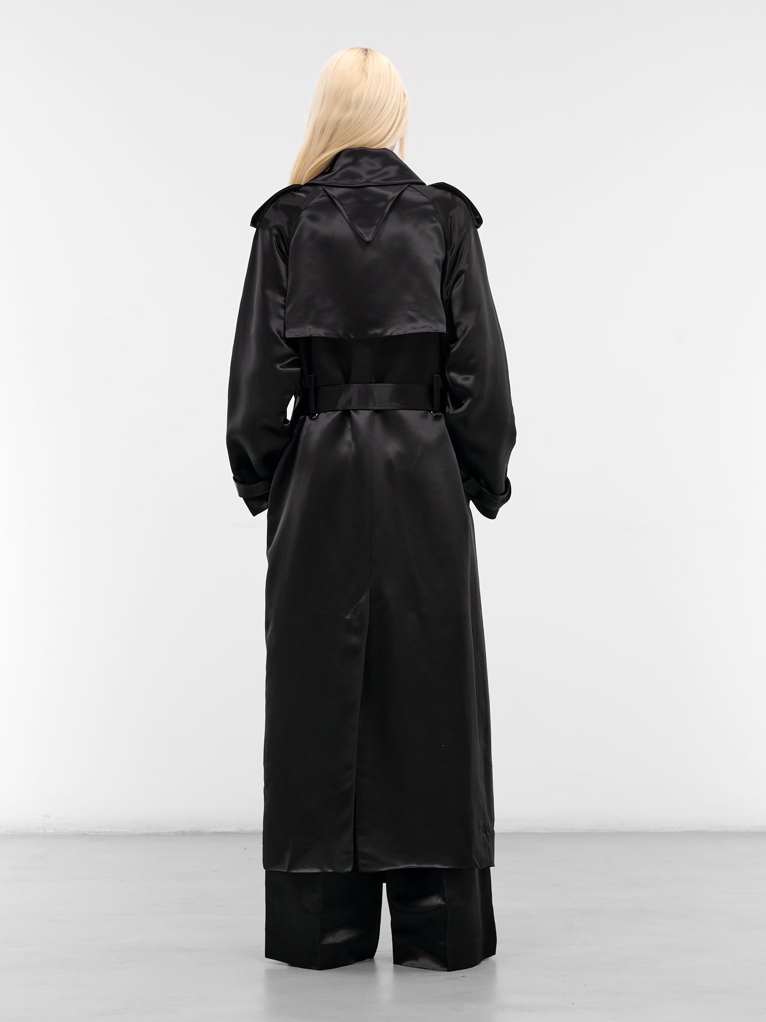Black Liquid Viscose Trench Coat (G6108-BLACK)