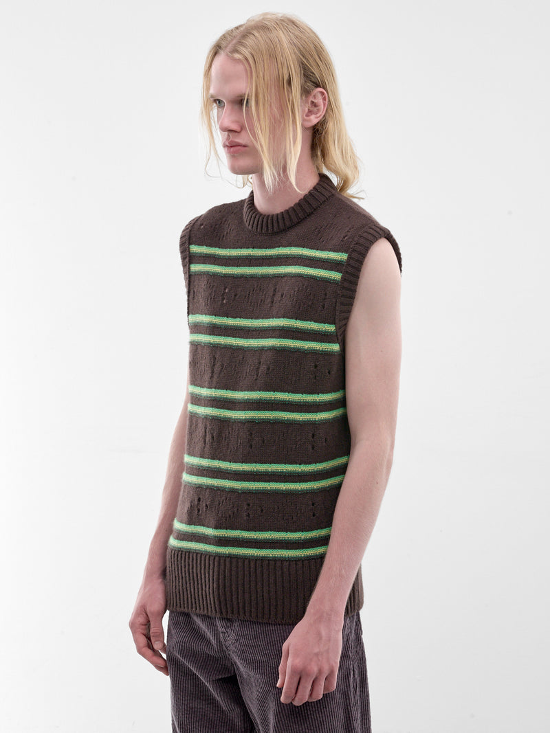 Brown Stripe Distressed Knit Vest (GCMG0494Q0-UFX330-BROWN-STRIPE)
