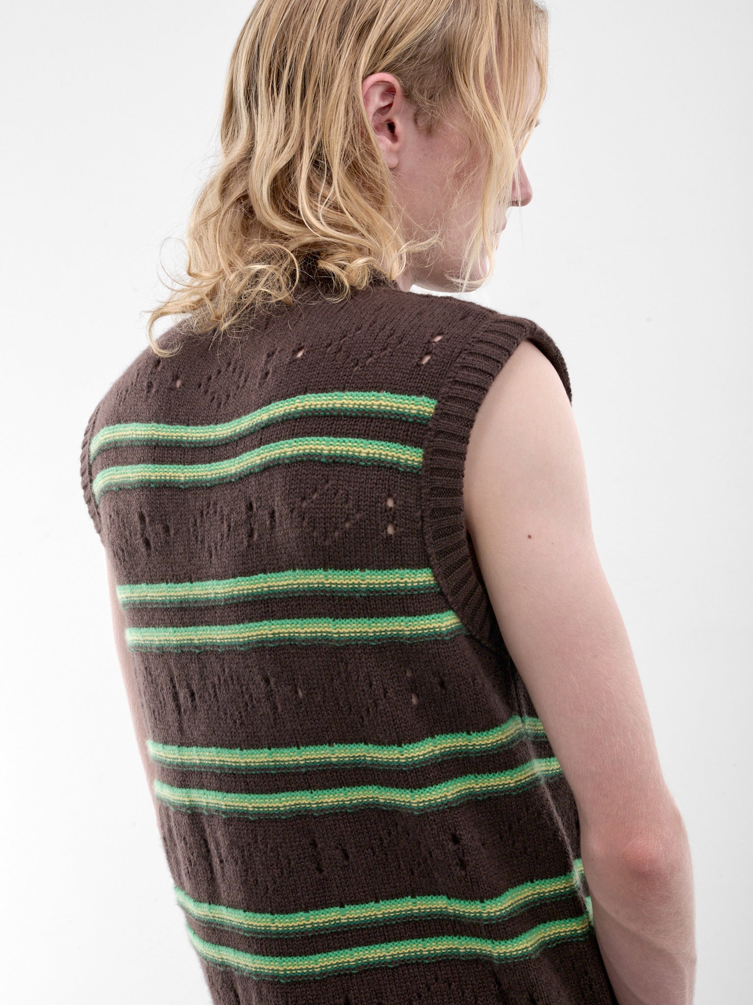 Brown Stripe Distressed Knit Vest (GCMG0494Q0-UFX330-BROWN-STRIPE)