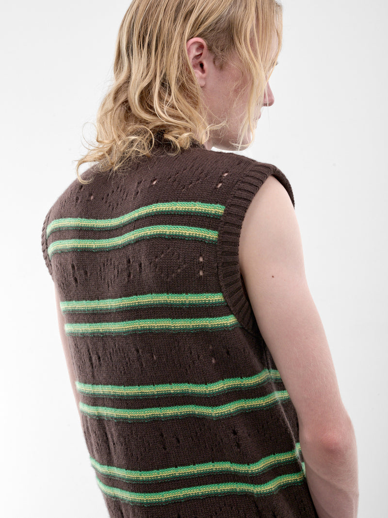 Brown Stripe Distressed Knit Vest (GCMG0494Q0-UFX330-BROWN-STRIPE)