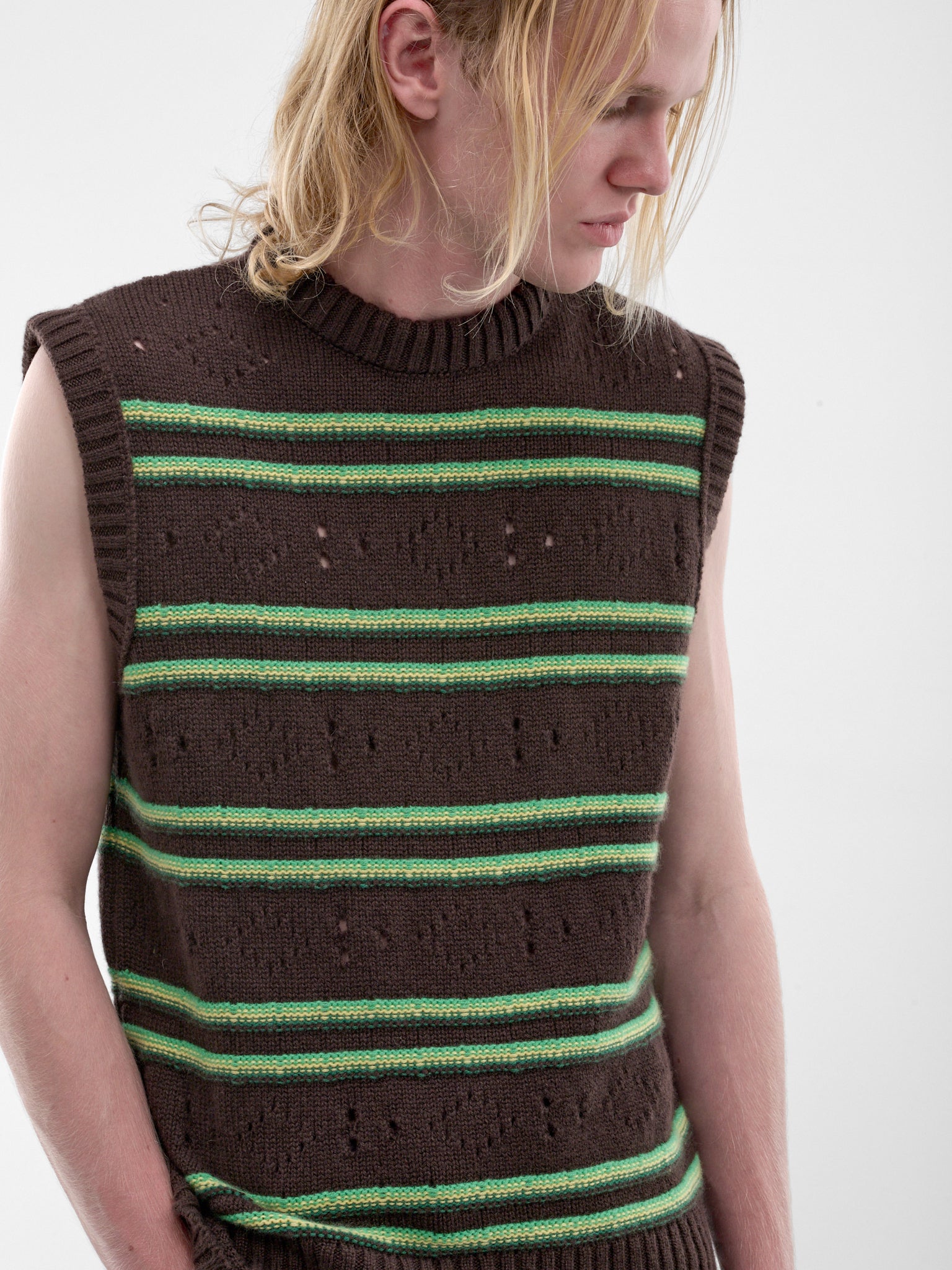 Brown Stripe Distressed Knit Vest (GCMG0494Q0-UFX330-BROWN-STRIPE)