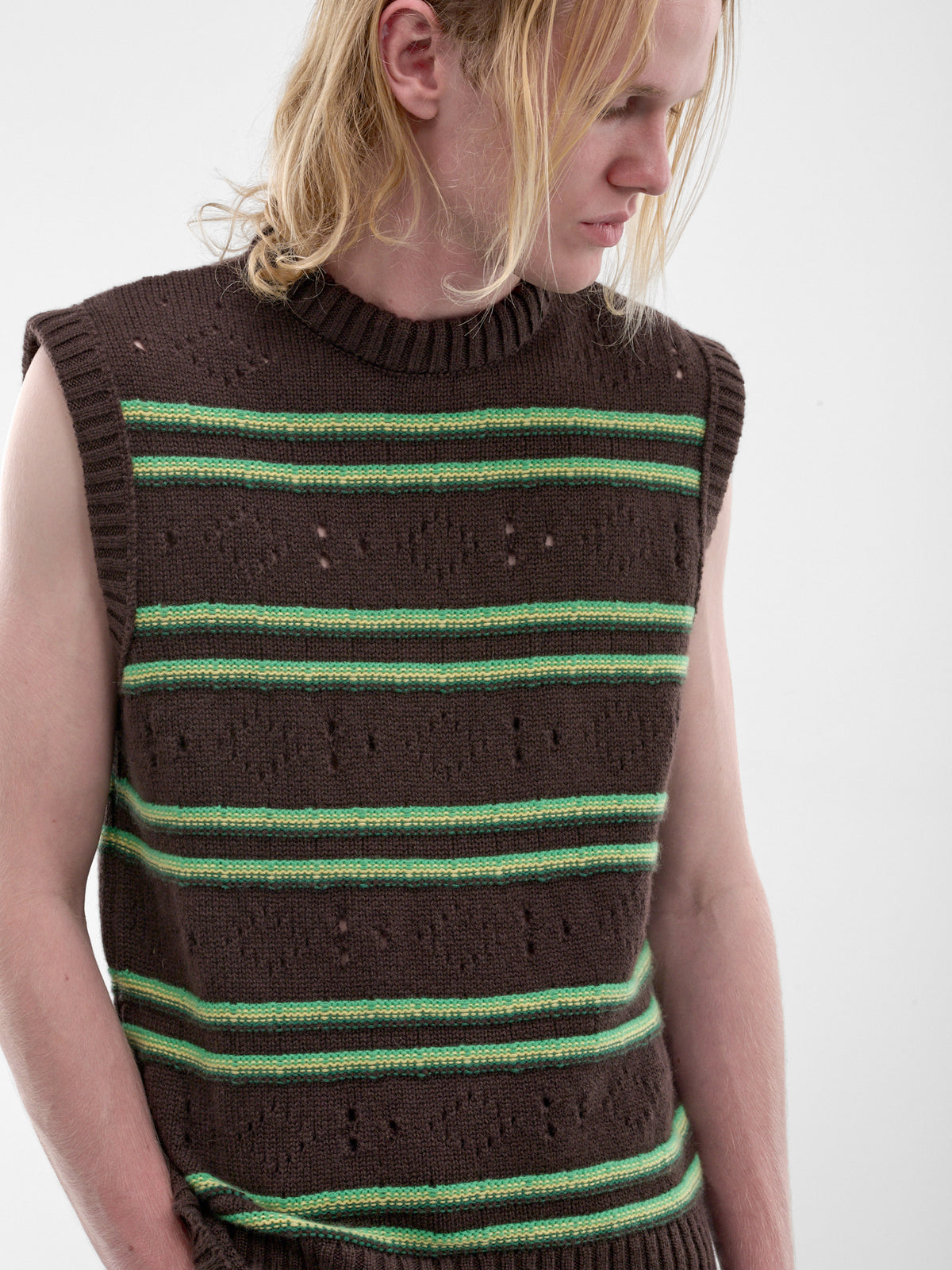 Brown Stripe Distressed Knit Vest (GCMG0494Q0-UFX330-BROWN-STRIPE)