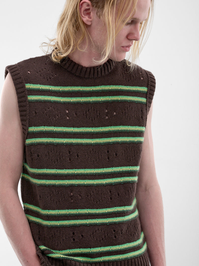 Brown Stripe Distressed Knit Vest (GCMG0494Q0-UFX330-BROWN-STRIPE)