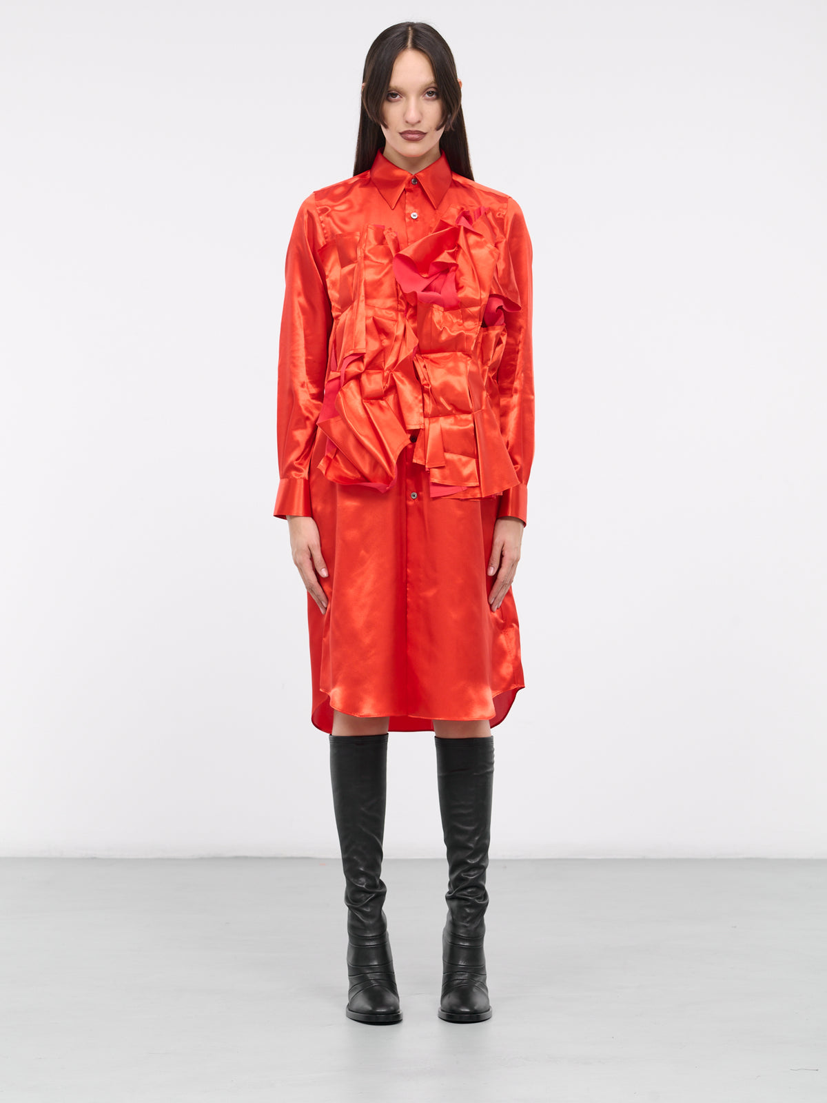 Ruffled Appliqué Shirt Dress (GL-B012-051-RED)