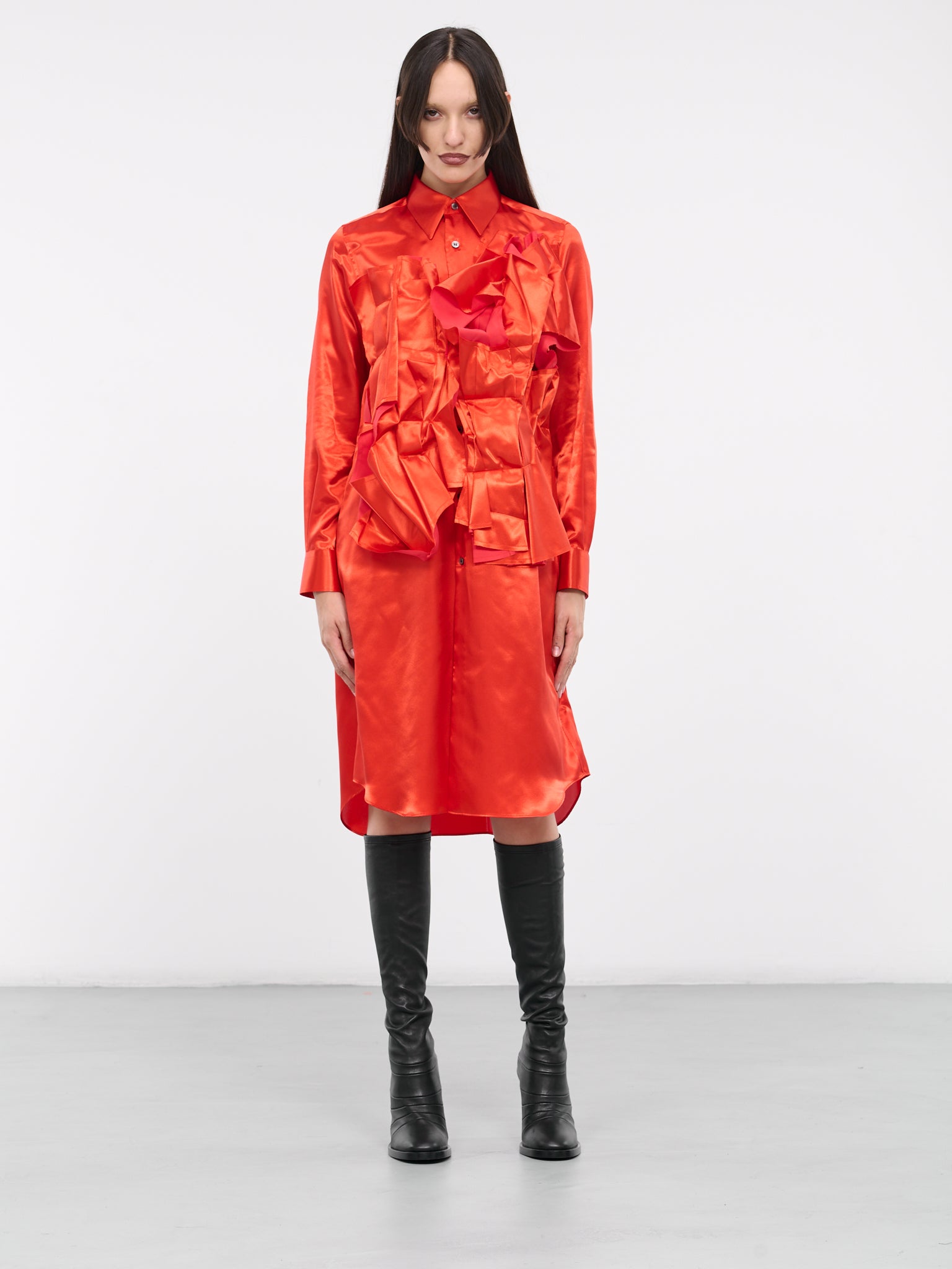 Ruffled Appliqué Shirt Dress (GL-B012-051-RED)