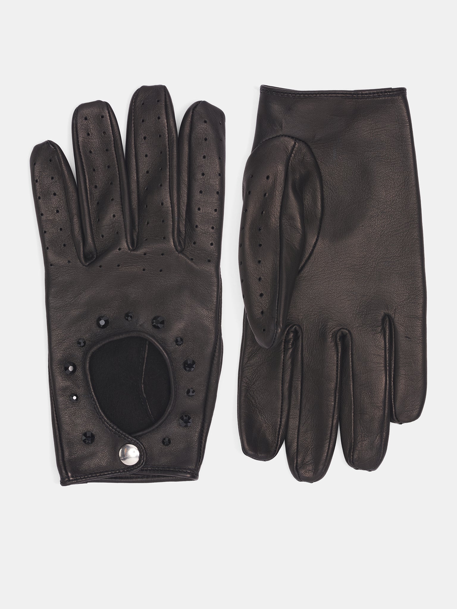 Lamb Leather Swarovski Driving Gloves (GL01RP-LE62-BLACK-W-SWAROVSKI)