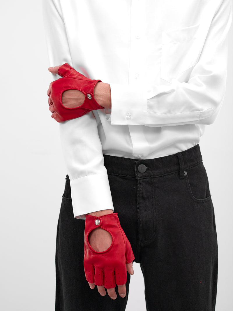 Red Lamb Leather Fingerless Gloves (GL22-RED)