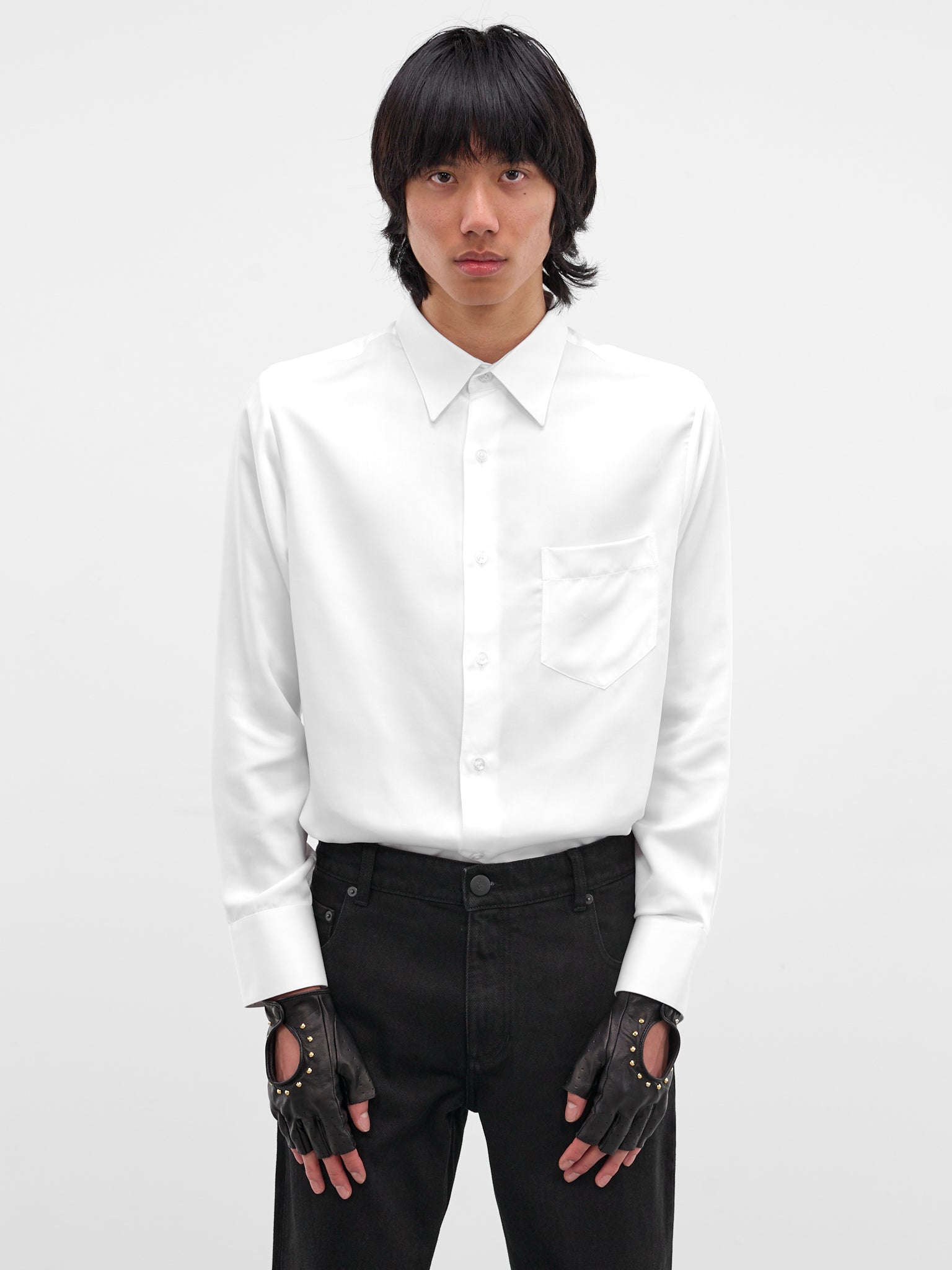 Studded Lamb Leather Fingerless Gloves (GL22G-BLACK)