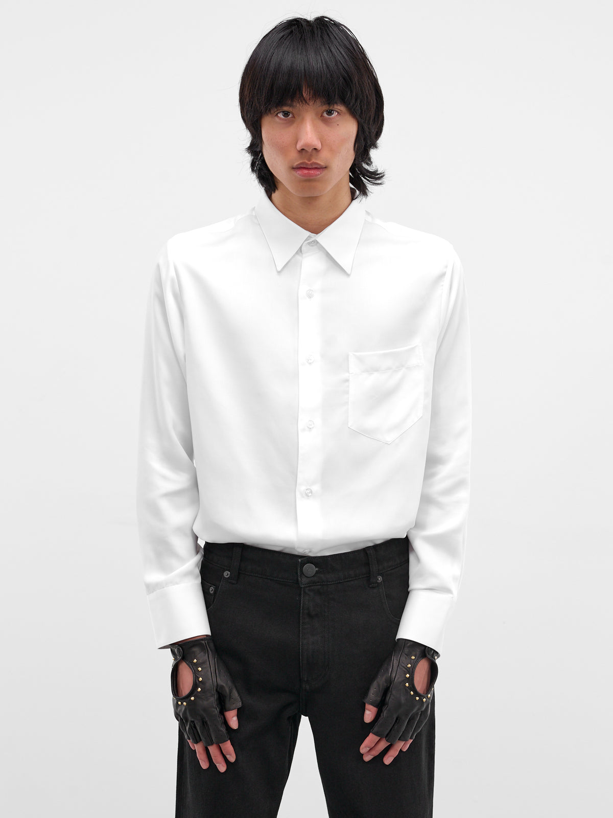 Studded Lamb Leather Fingerless Gloves (GL22G-BLACK)