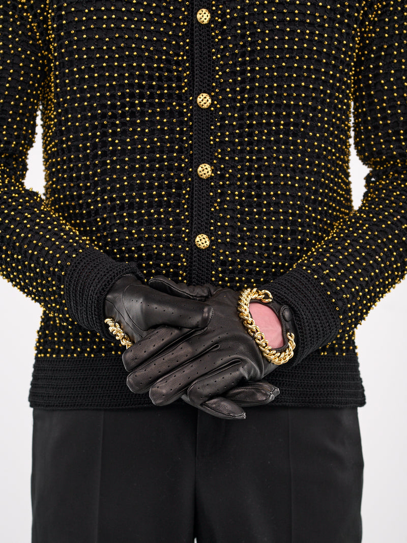 Chain Embellished Driving Gloves (GL23-LE01-BLACK)