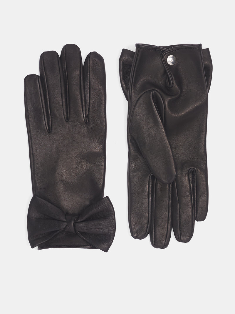 Black Lamb Leather Bow-Tie Gloves (GL27-LE01-BLACK)