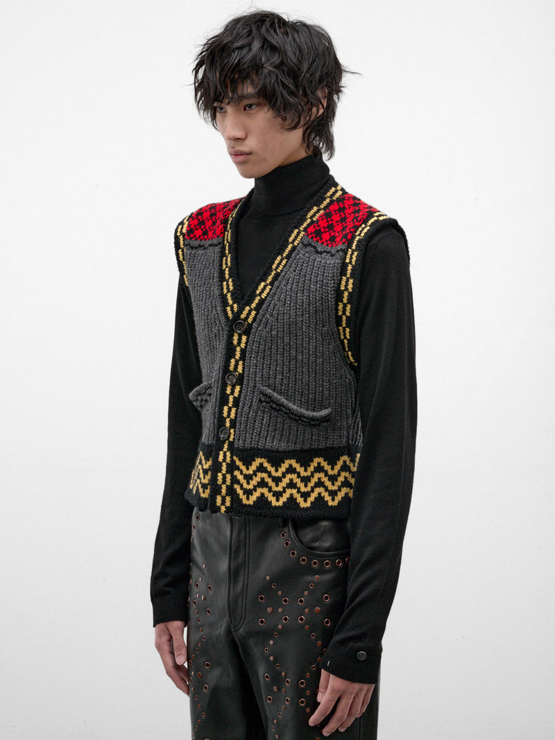 Gray Wool Patterned Knit Vest (GLMG0006Q0-UFH101-GREY-MULTI)