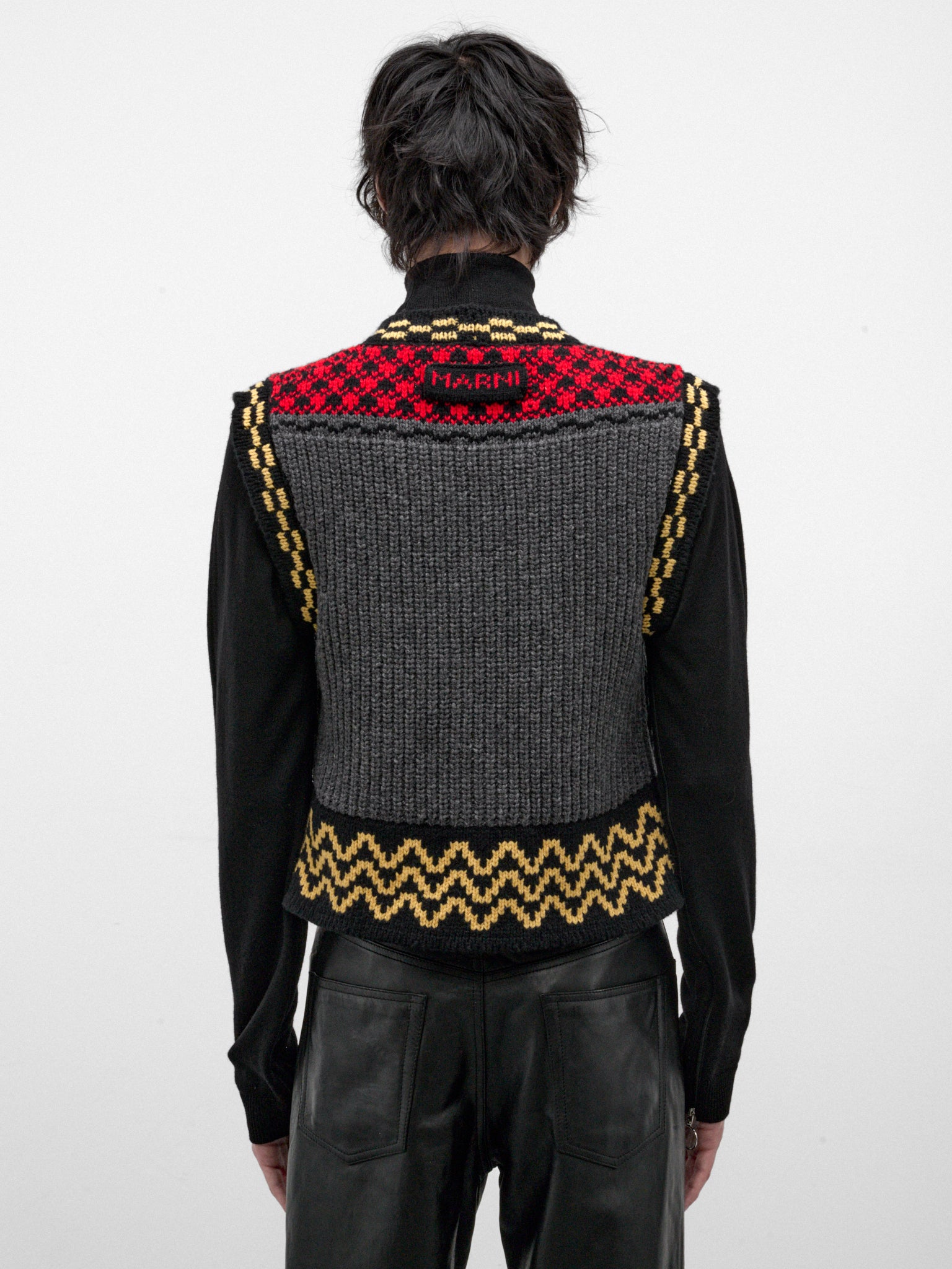 Gray Wool Patterned Knit Vest (GLMG0006Q0-UFH101-GREY-MULTI)