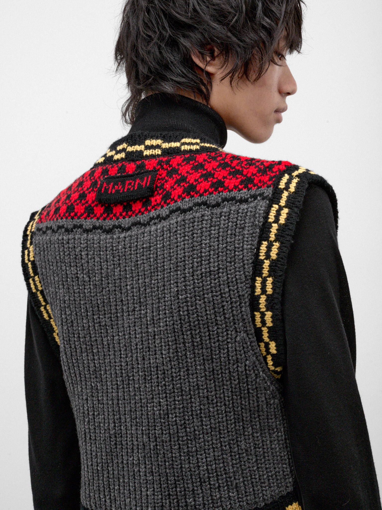 Gray Wool Patterned Knit Vest (GLMG0006Q0-UFH101-GREY-MULTI)