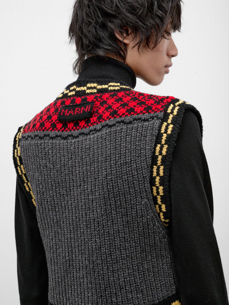 Gray Wool Patterned Knit Vest (GLMG0006Q0-UFH101-GREY-MULTI)