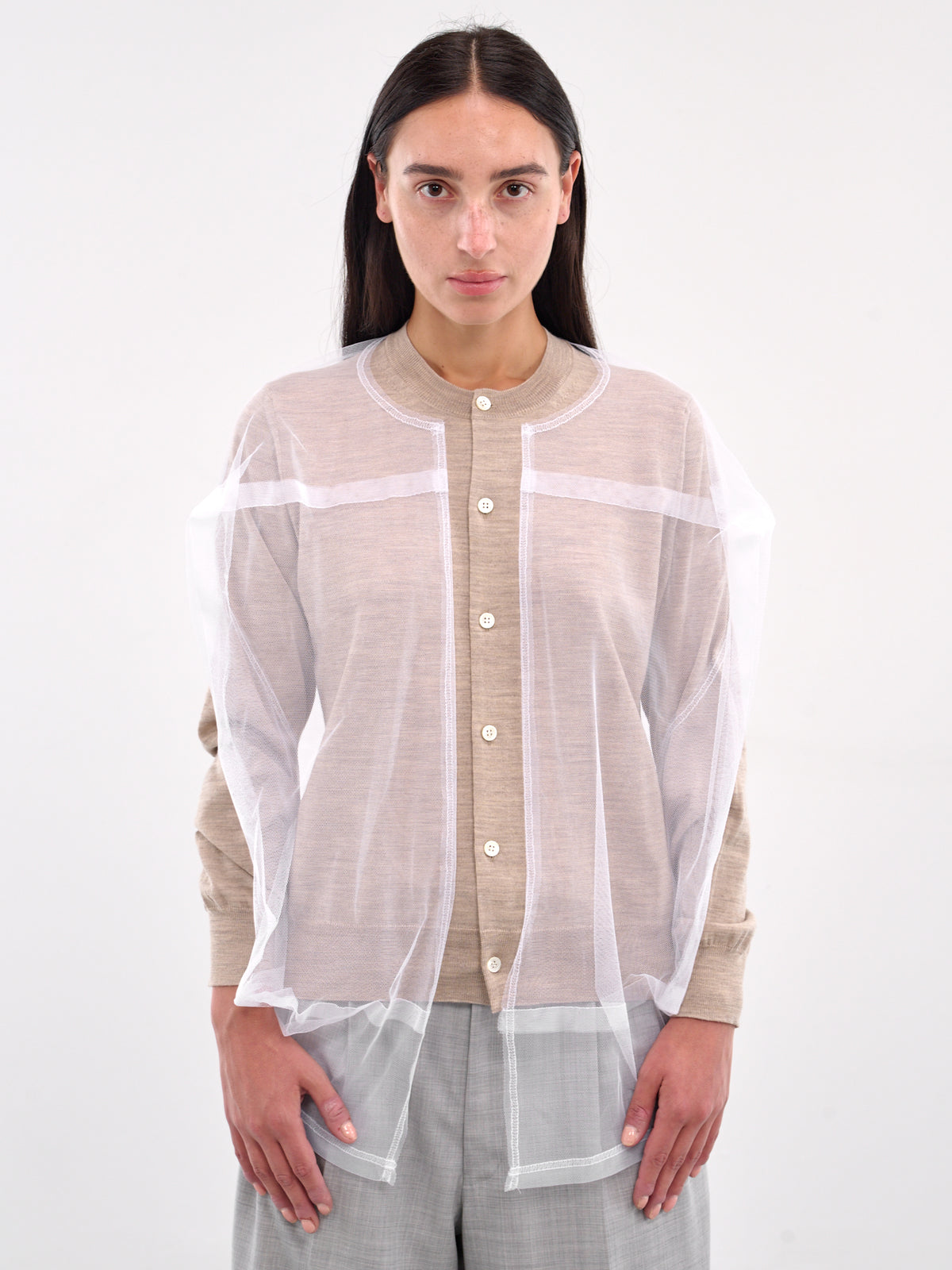 Layered Cardigan (GO-B018-BEIGE-WHITE)