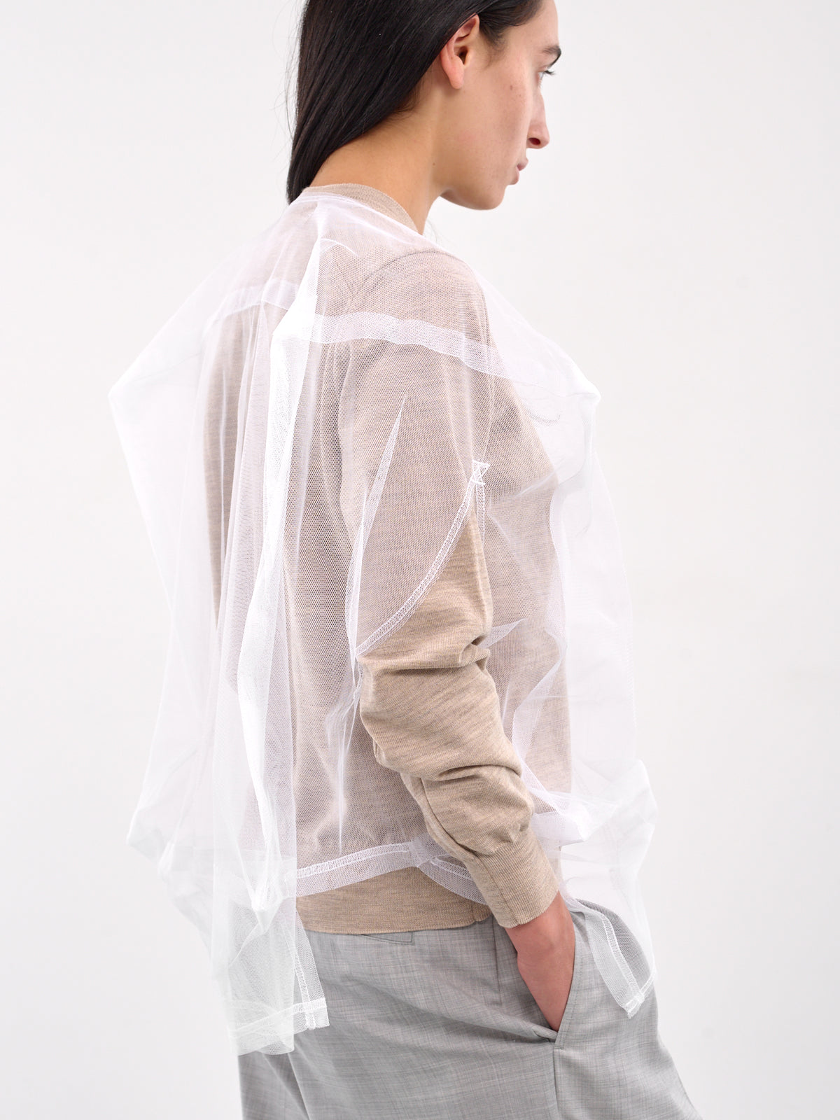 Layered Cardigan (GO-B018-BEIGE-WHITE)