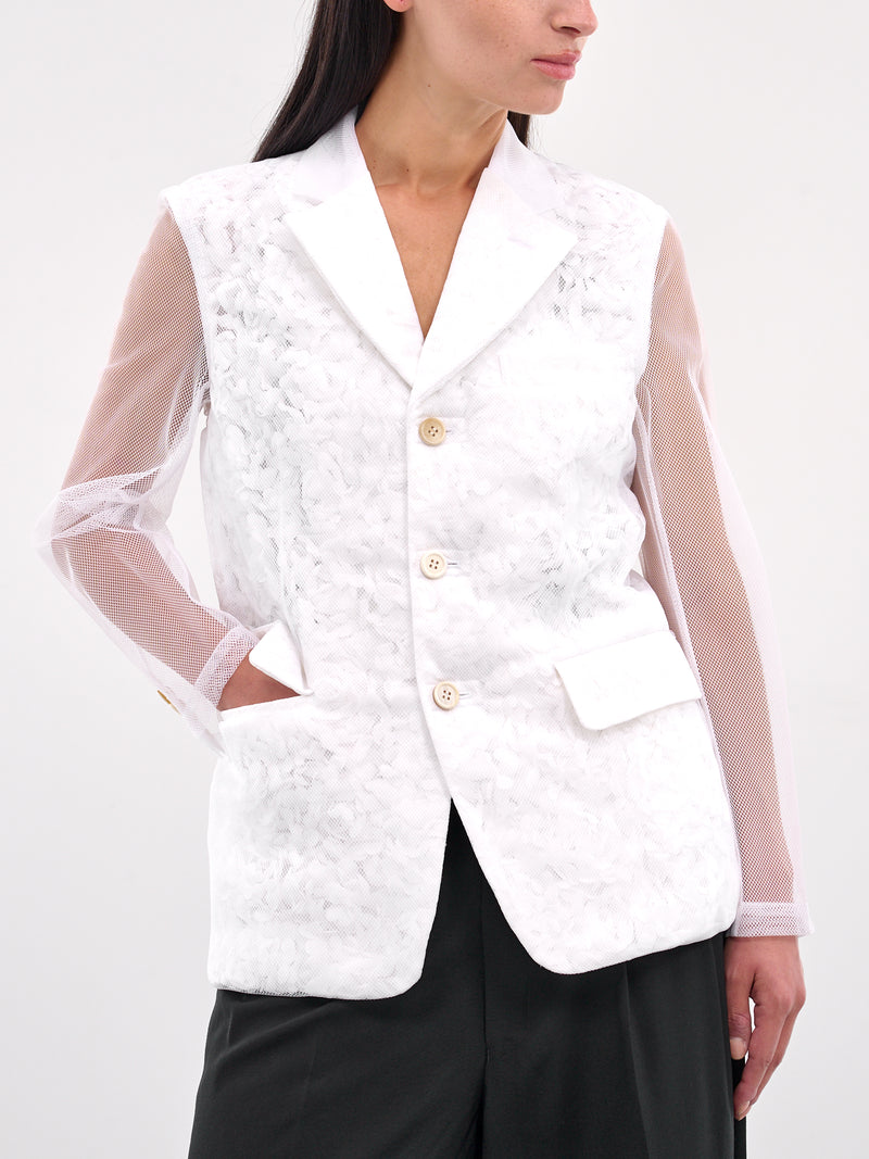 Mesh Layered Floral Blazer (GO-J005-WHITE)