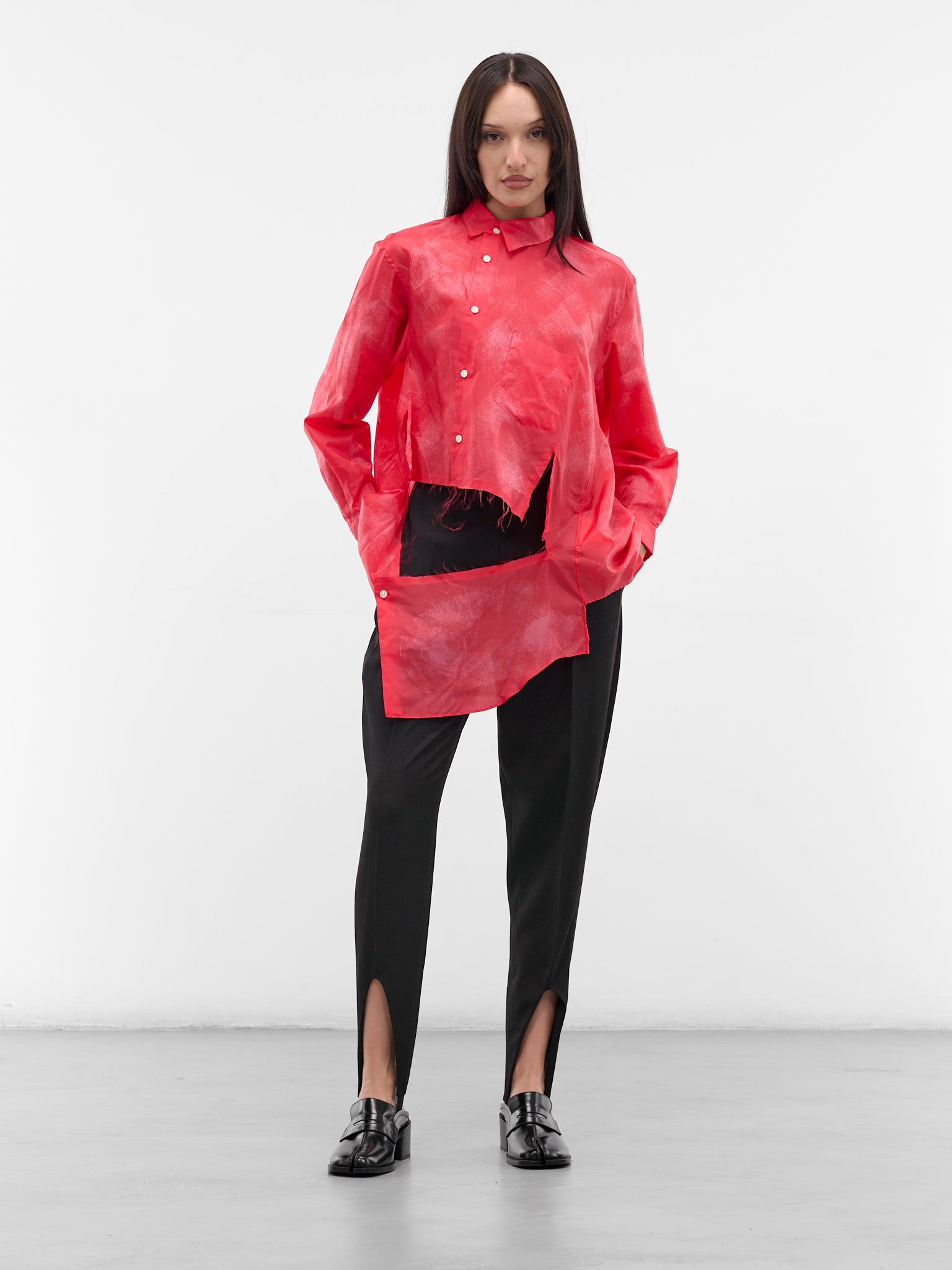 Red Asymmetric Deconstructed Button-Up Shirt (GP-B006-W25-RED)