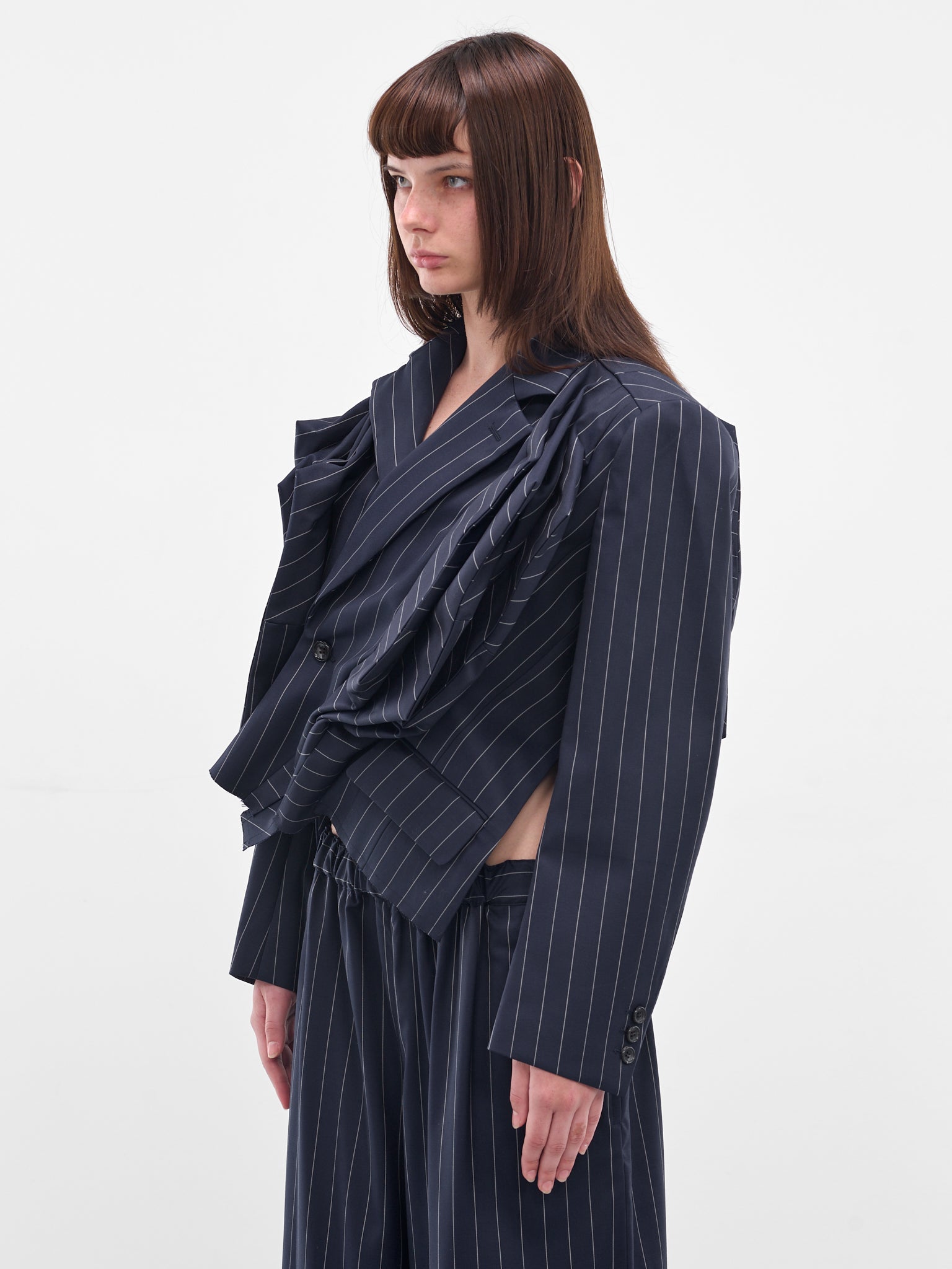 Navy Pinstripe Twisted Draping Blazer (GP-J012-051-1-NAVY)