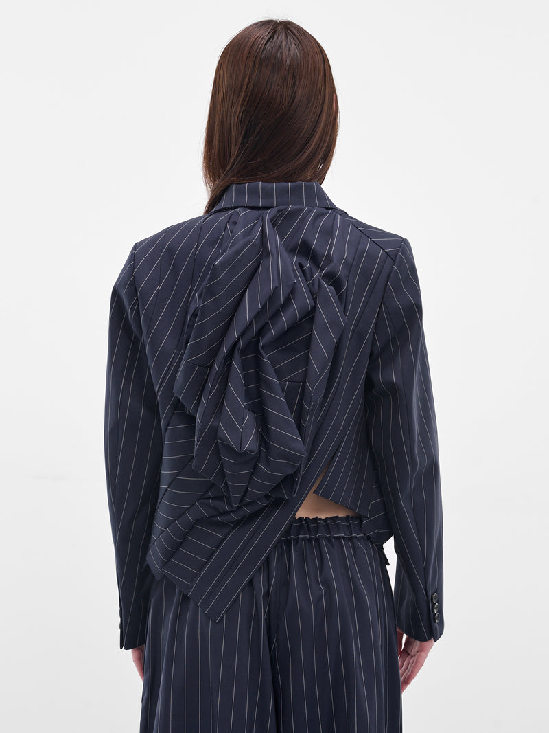 Navy Pinstripe Twisted Draping Blazer (GP-J012-051-1-NAVY)