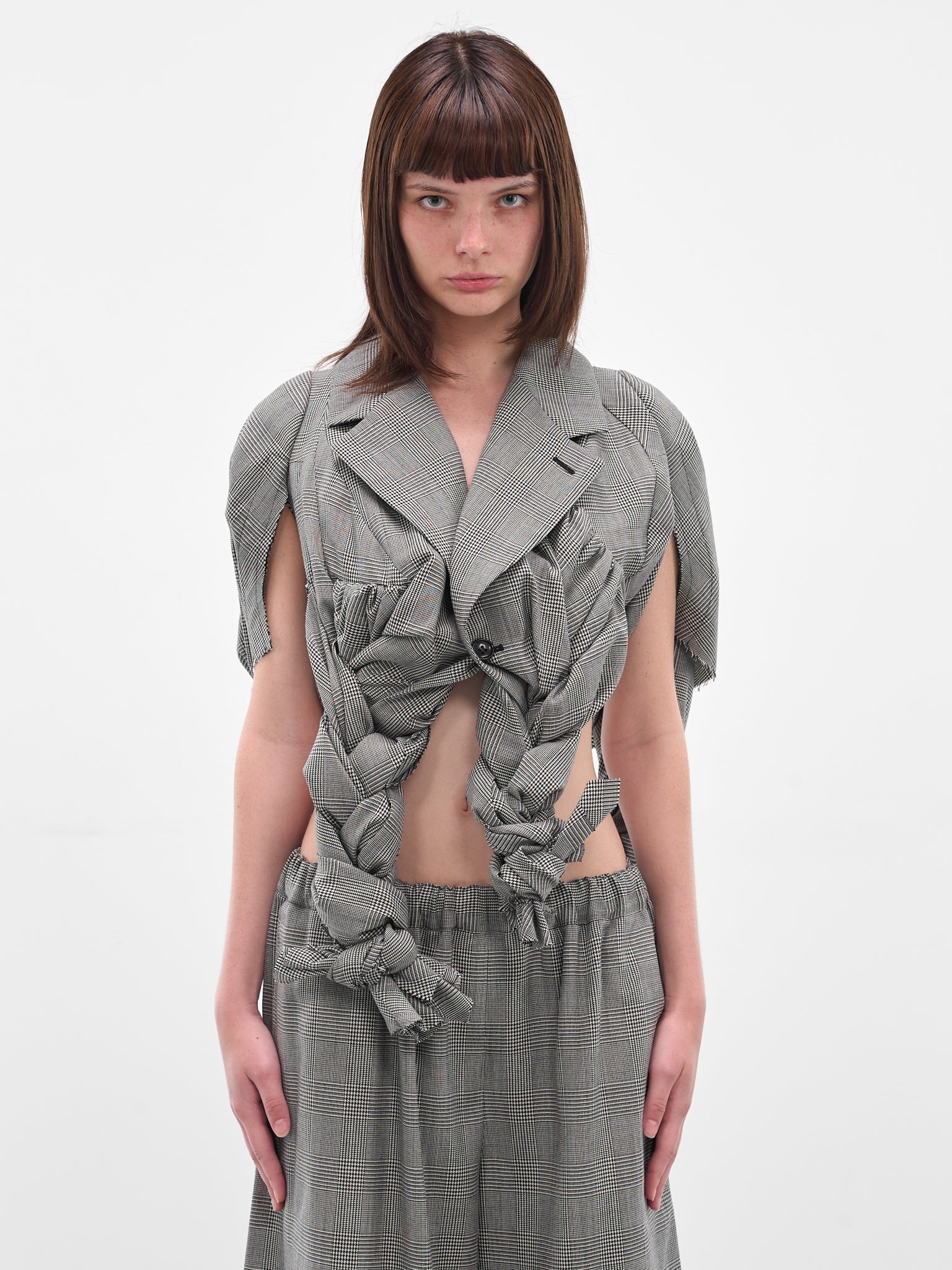 Gray Check Sculptural Braiding Blazer (GP-J015-051-1-ECRU-BLACK)