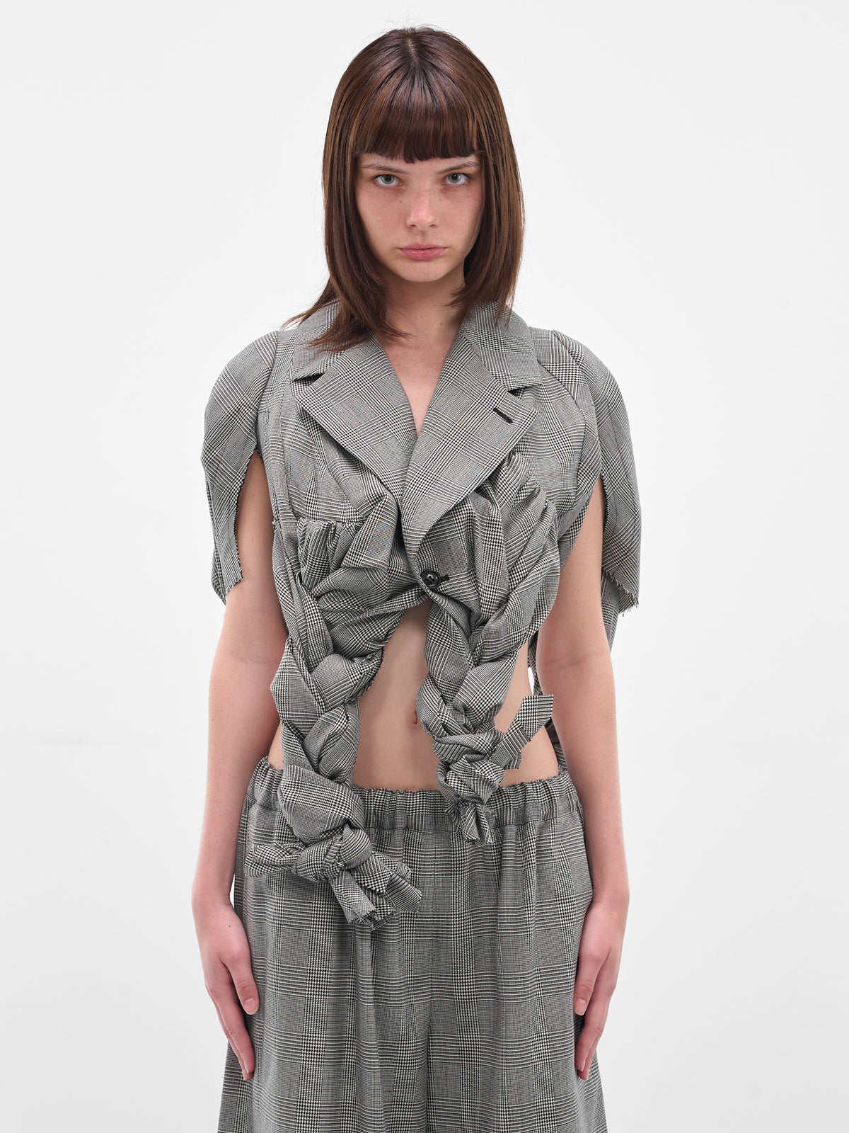 Gray Check Sculptural Braiding Blazer (GP-J015-051-1-ECRU-BLACK)