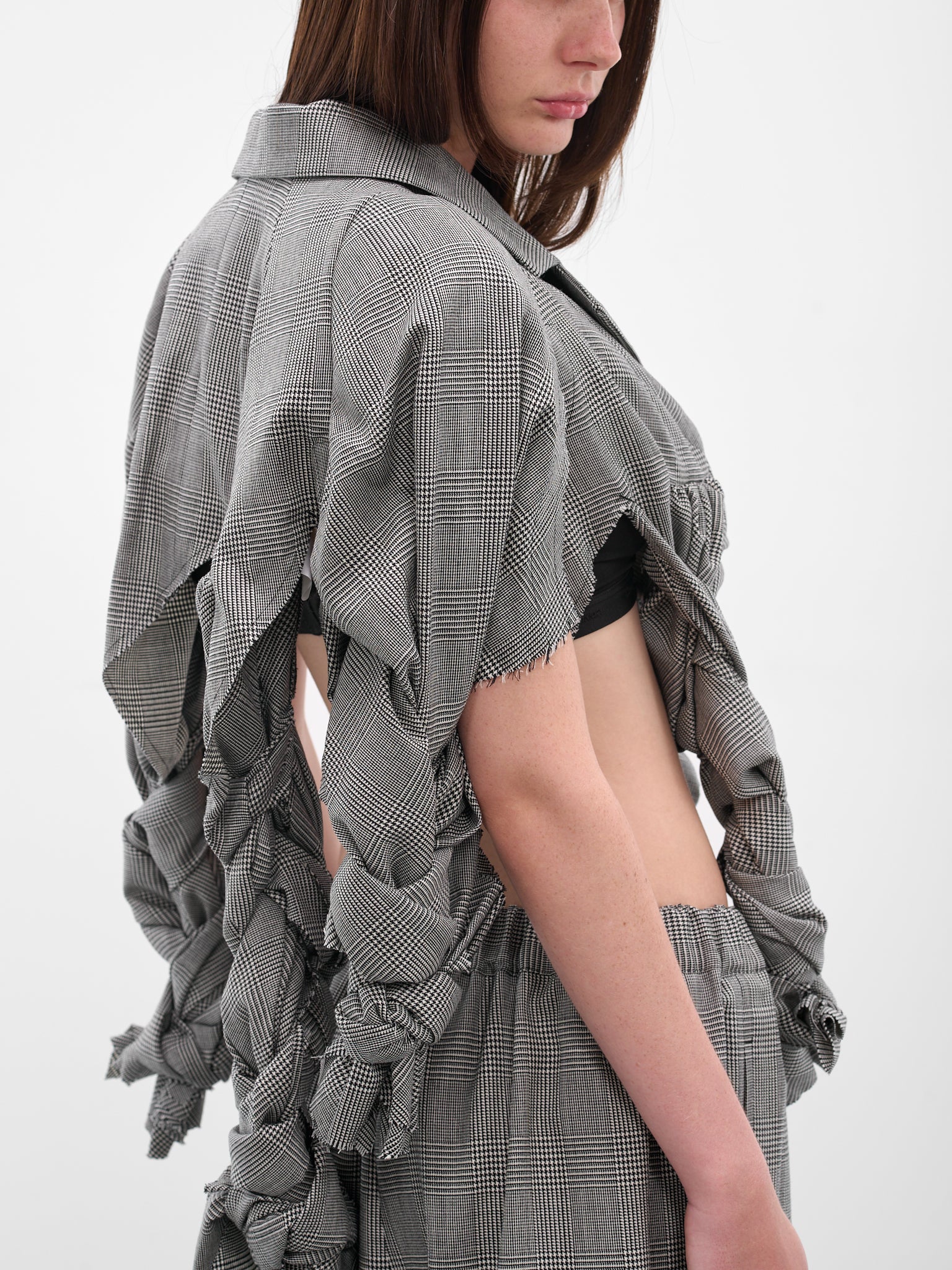 Gray Check Sculptural Braiding Blazer (GP-J015-051-1-ECRU-BLACK)