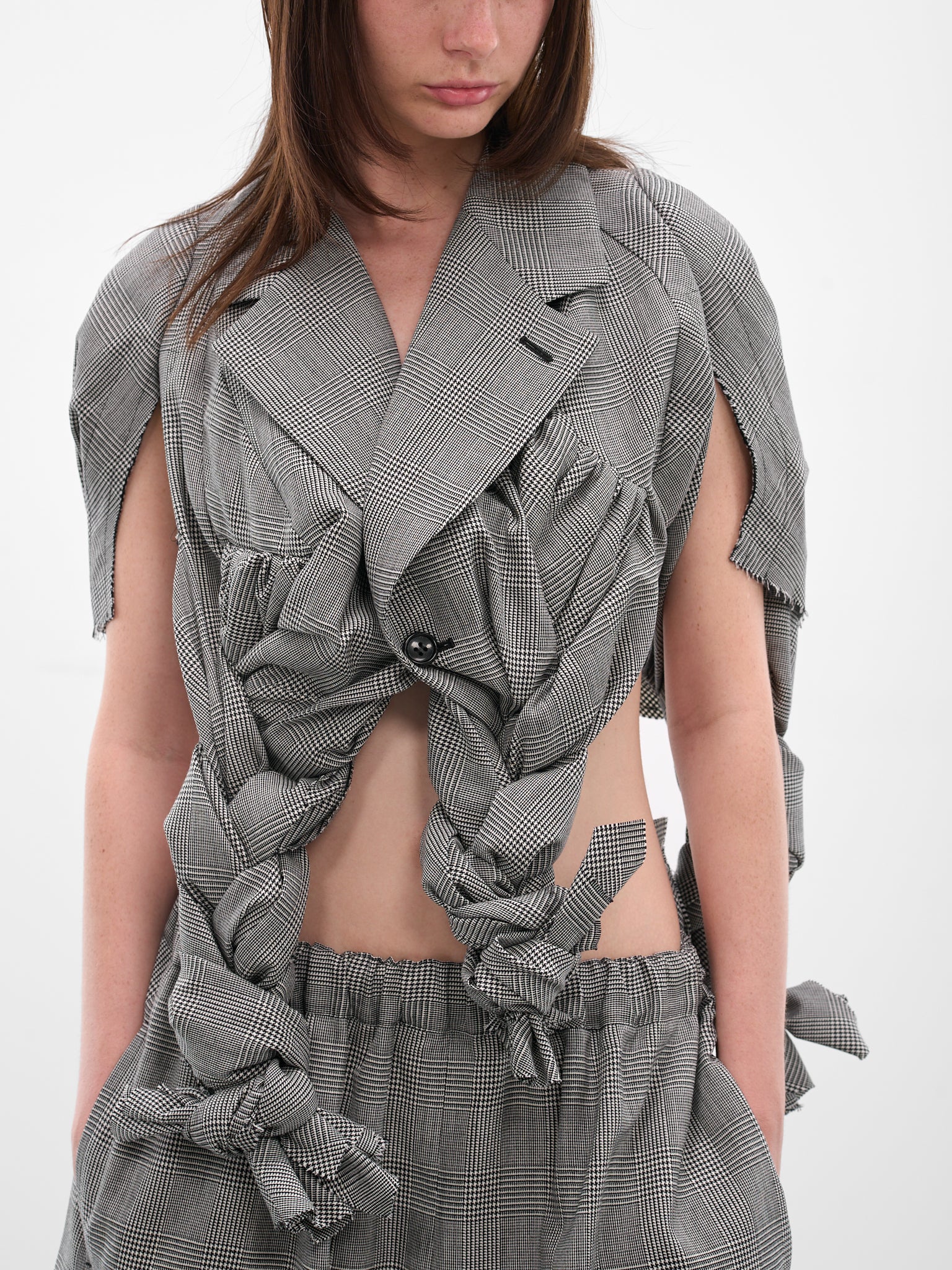 Gray Check Sculptural Braiding Blazer (GP-J015-051-1-ECRU-BLACK)
