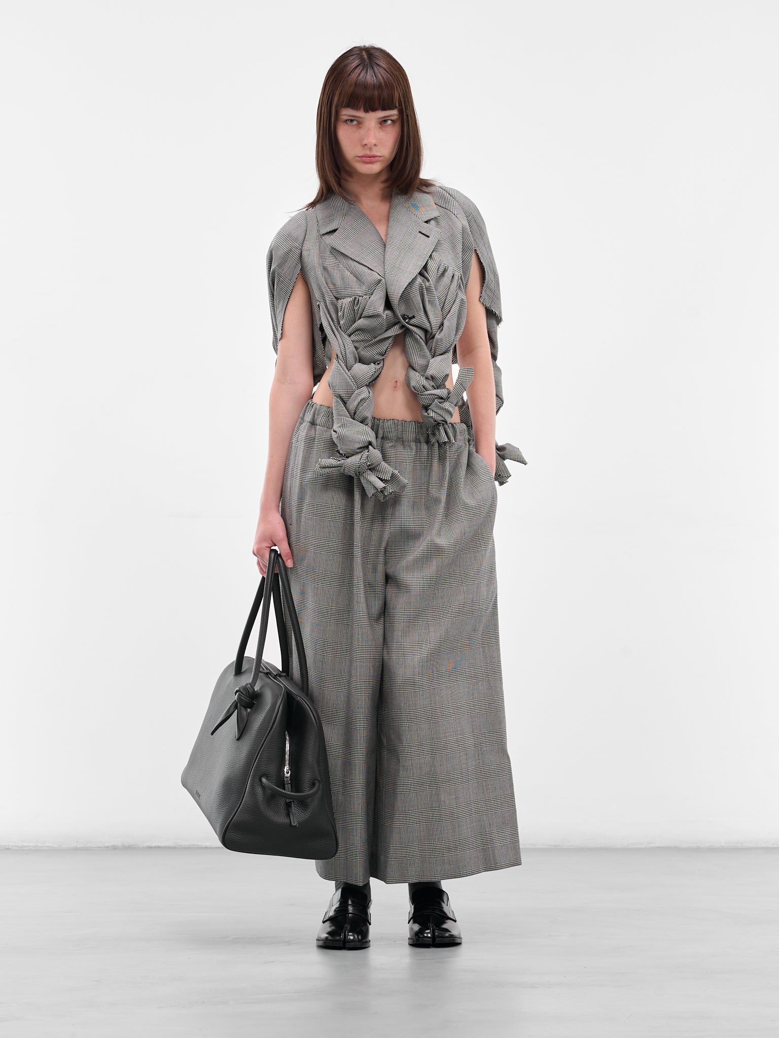 Gray Check Elasticated Baggy Trousers (GP-P015-051-1-ECRU-BLACK)