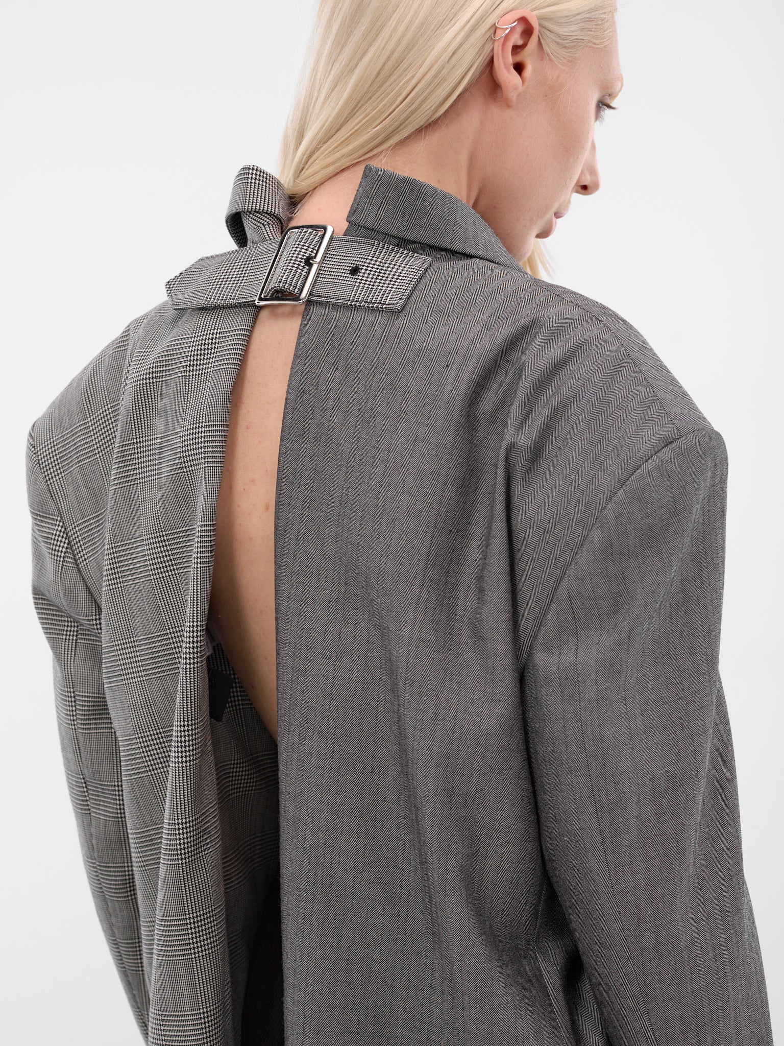 Gray Deconstructed Double Layer Blazer (GP-J023-ECRU-BLK-GREY)