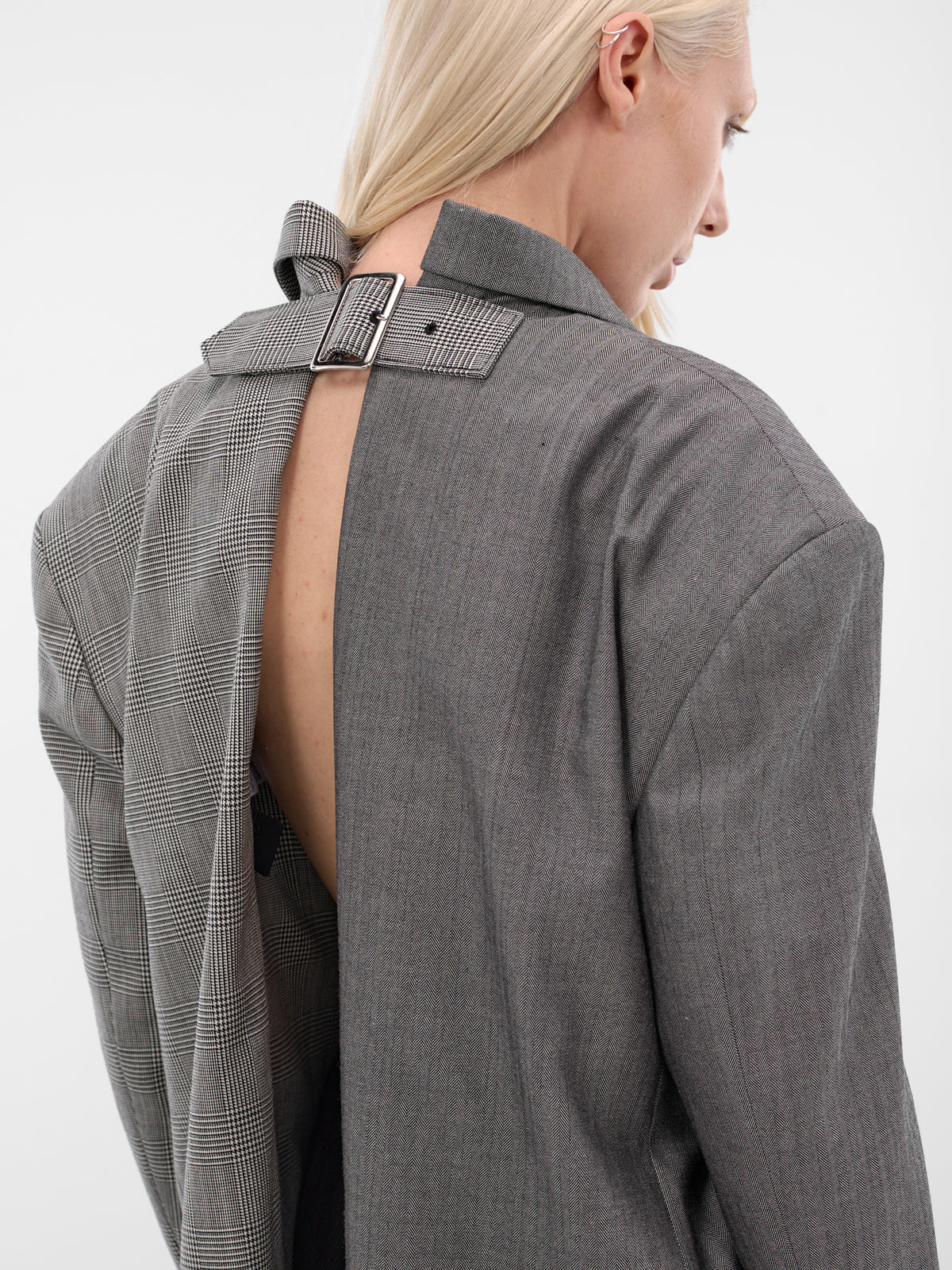Gray Deconstructed Double Layer Blazer (GP-J023-ECRU-BLK-GREY)