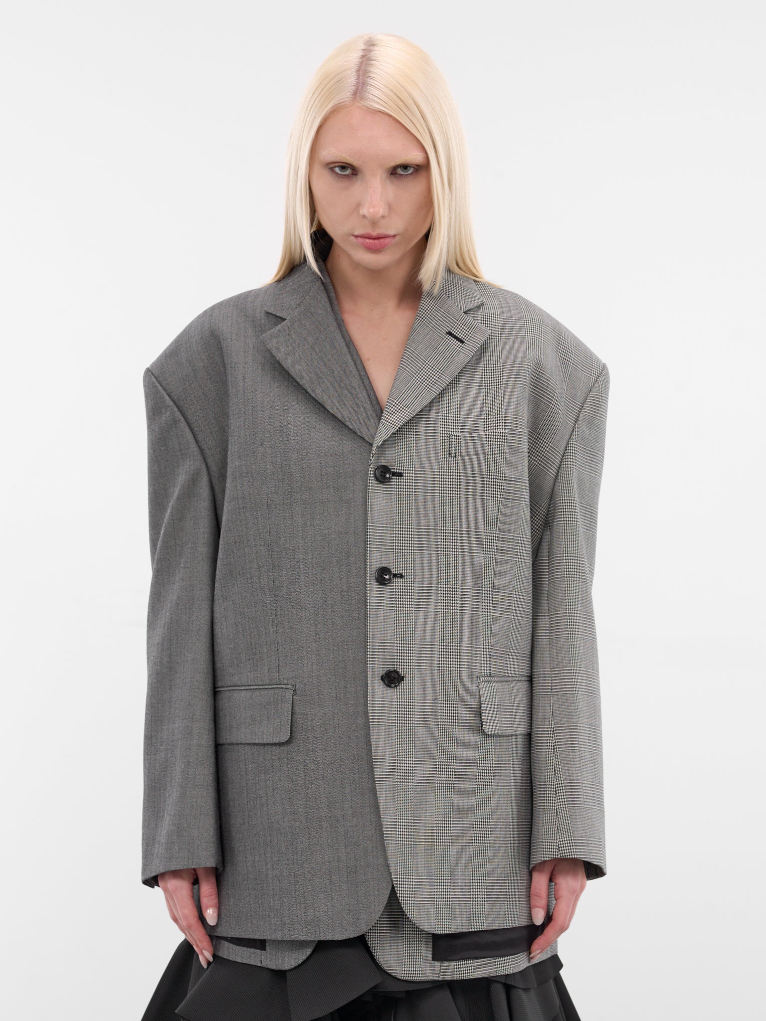 Gray Deconstructed Double Layer Blazer (GP-J023-ECRU-BLK-GREY)