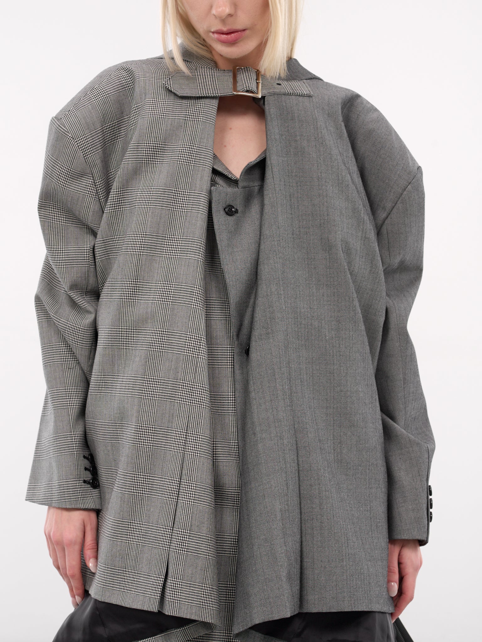 Gray Deconstructed Double Layer Blazer (GP-J023-ECRU-BLK-GREY)