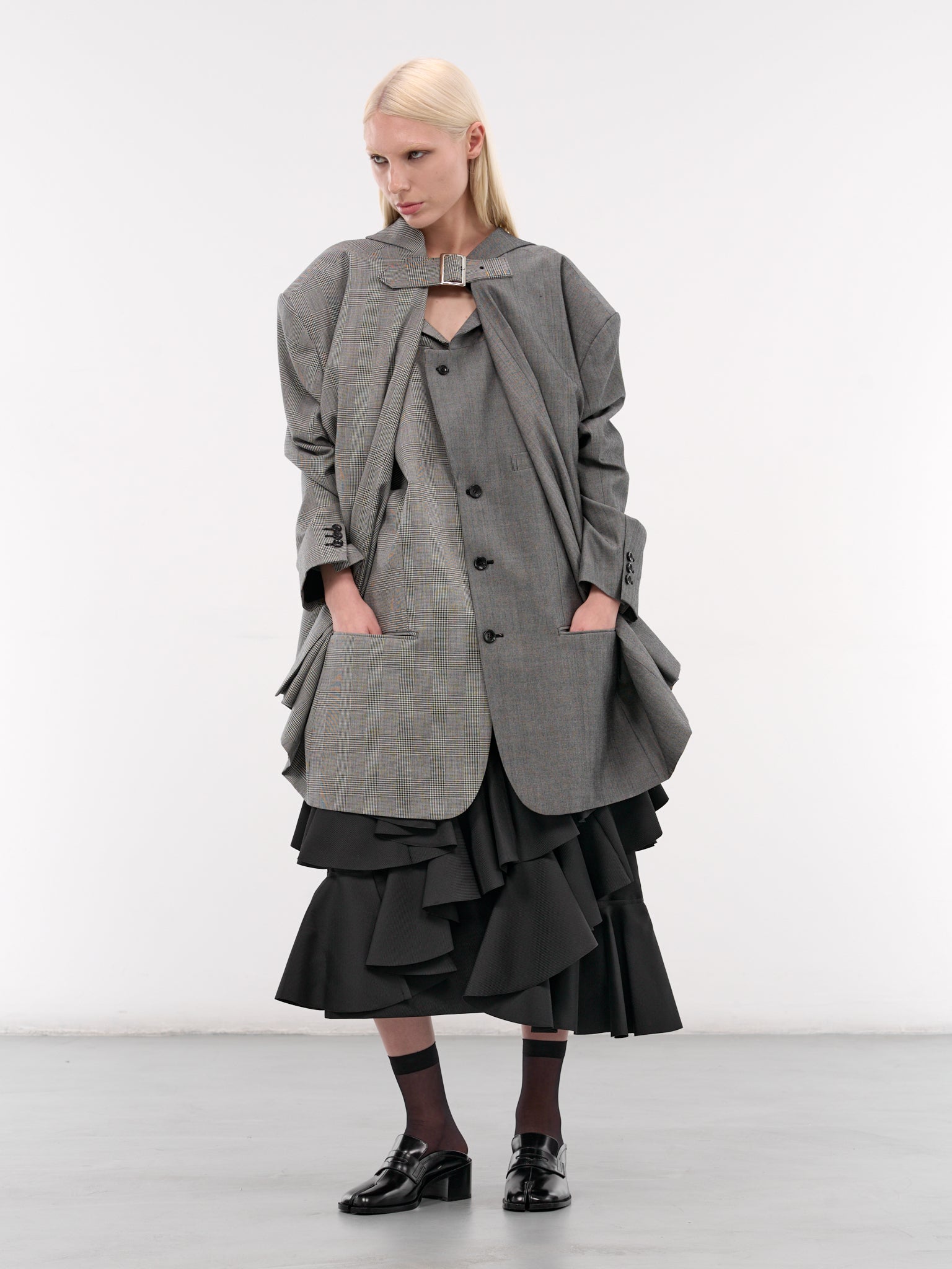 Gray Deconstructed Double Layer Blazer (GP-J023-ECRU-BLK-GREY)